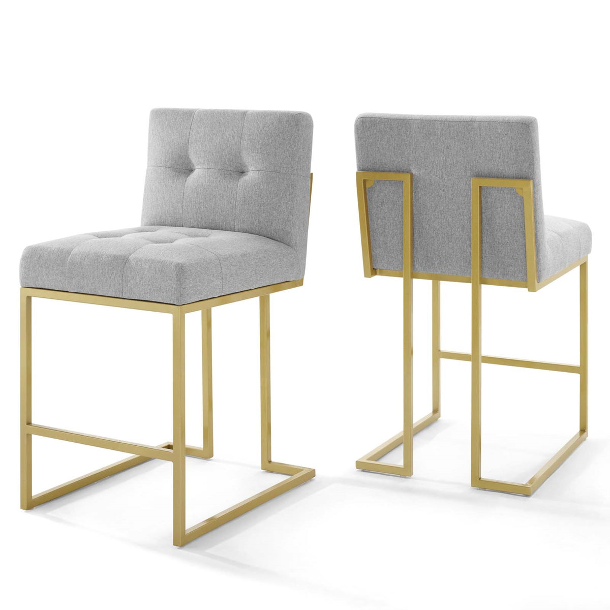 Privy Counter Stool Set of 2 - Gold Stainless Steel Base, Fabric Upholstery, Modern Design - No Assembly Required - 331 lbs Weig