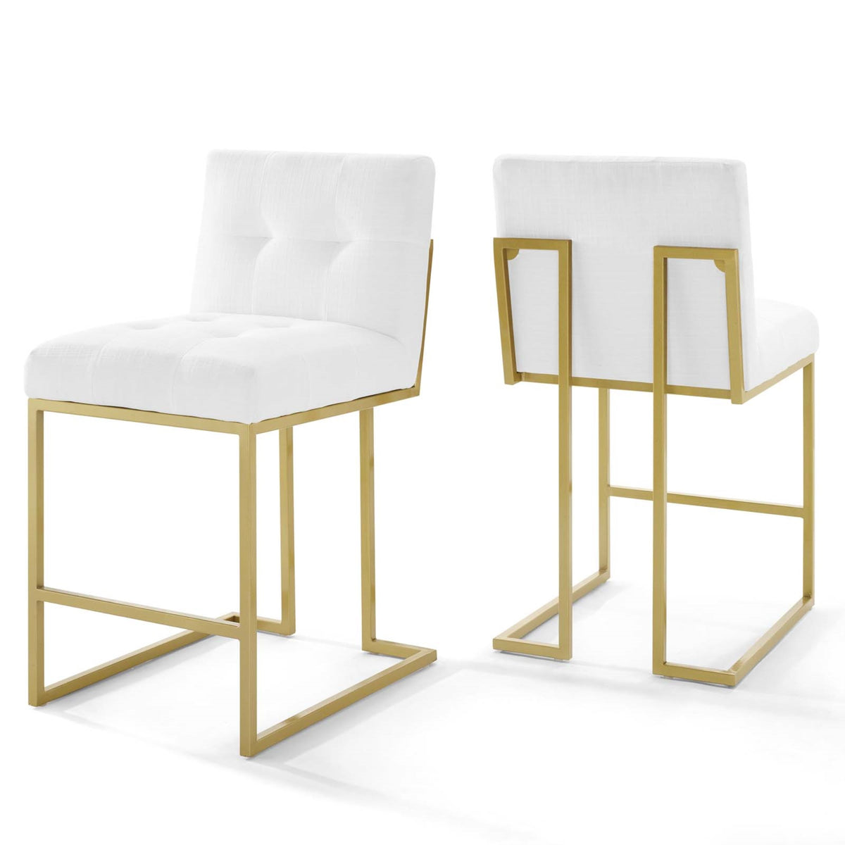 Privy Counter Stool Set of 2 - Glamorous Gold Stainless Steel Base, Soft Fabric Upholstery, No Assembly Required - Enhance Your 