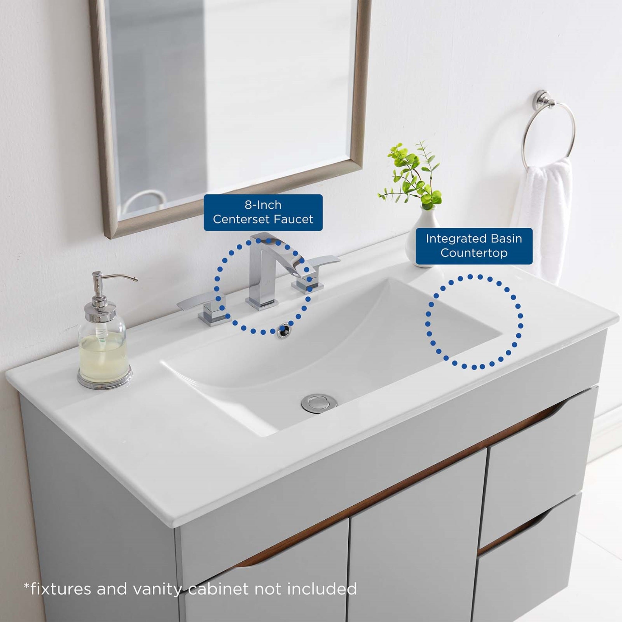 Cayman 36'' Bathroom Sink - Sleek & Contemporary Design, 8'' Centerset, Integrated Countertop, Stylish Squared Basin - High-Qual