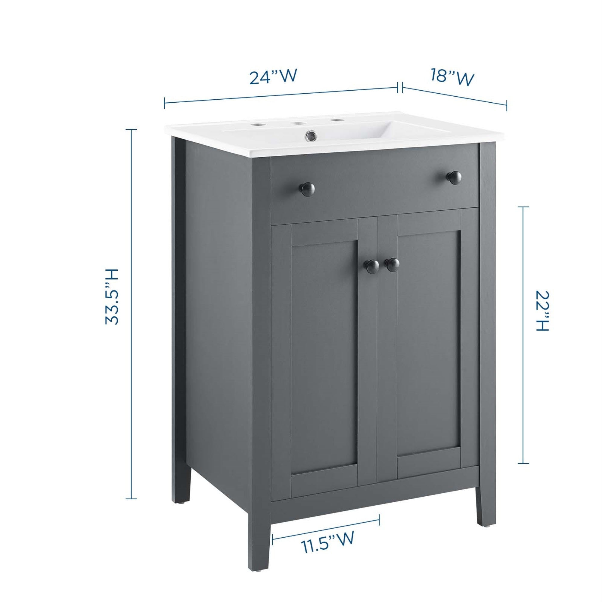 Nantucket 24'' Bathroom Vanity - Elegant Design, Durable Wood Construction, Soft-Close Doors, Concealed Storage Shelves, Contemp