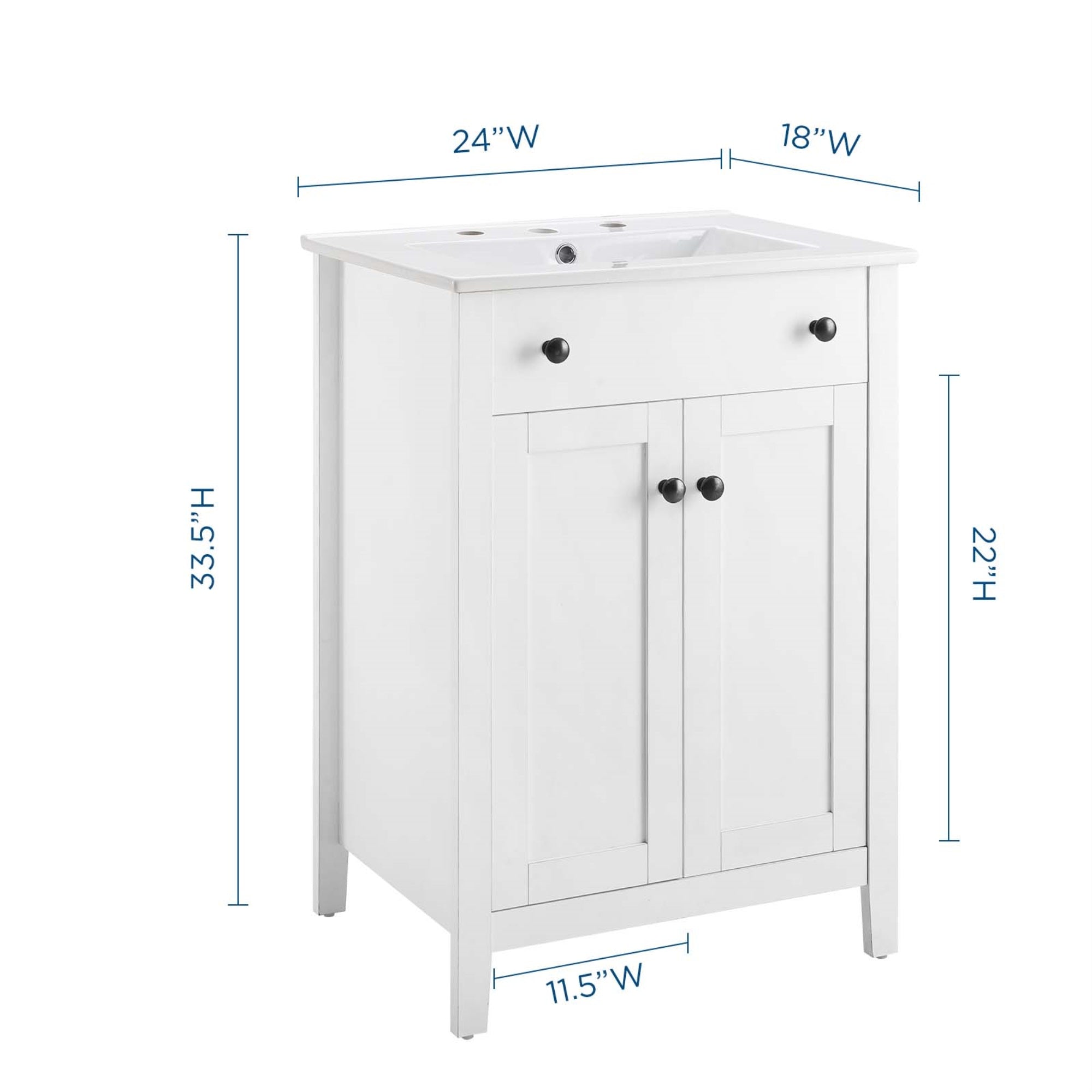 Nantucket 24'' Bathroom Vanity - Elegant Design, Durable Wood Construction, Concealed Storage Shelves, Soft-Close Doors, Curved