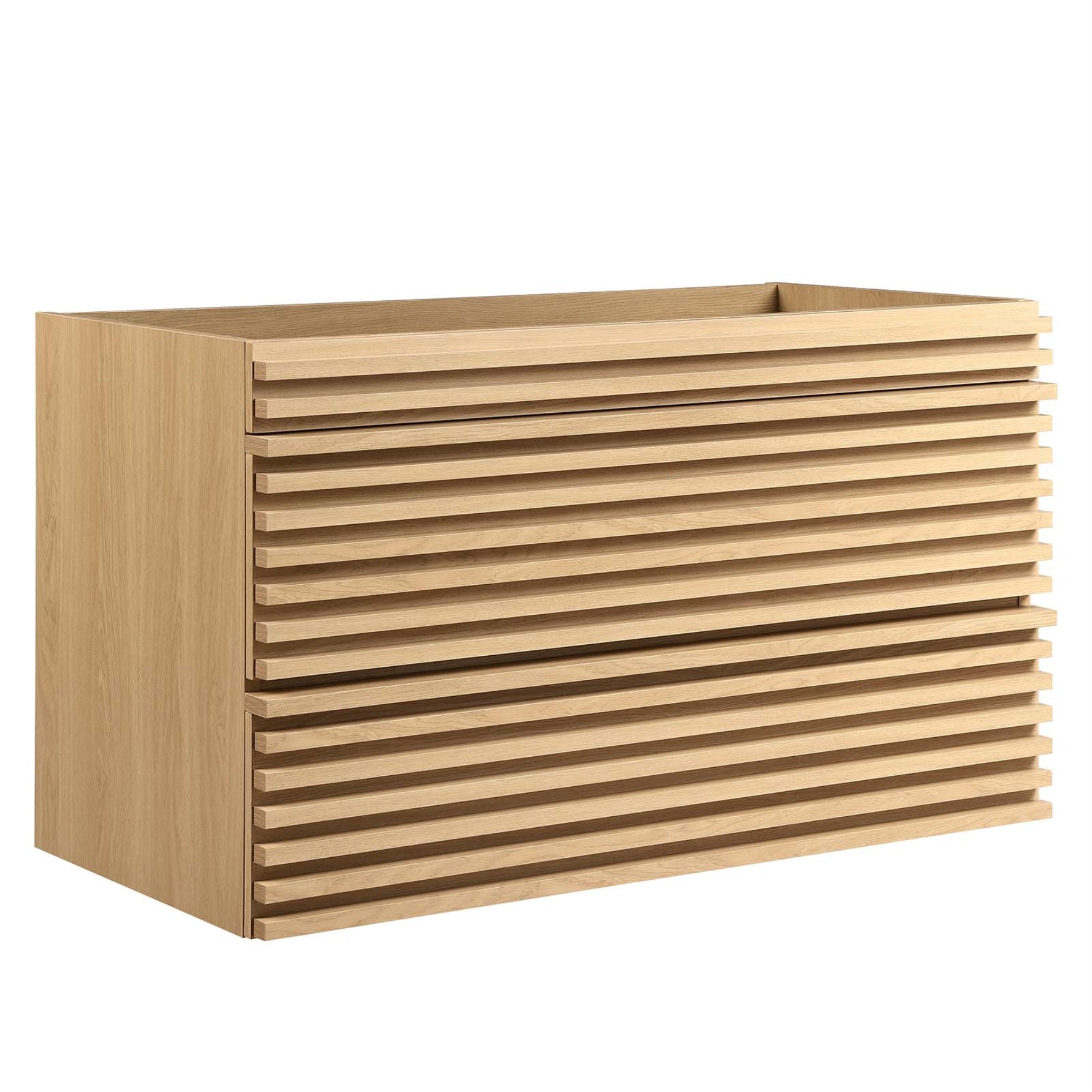 Ergode 36'' Wall-Mount Bathroom Vanity Cabinet - Mid-Century Design, Walnut Grain Finish, 2 Drawers, Easy Installation, Ample St