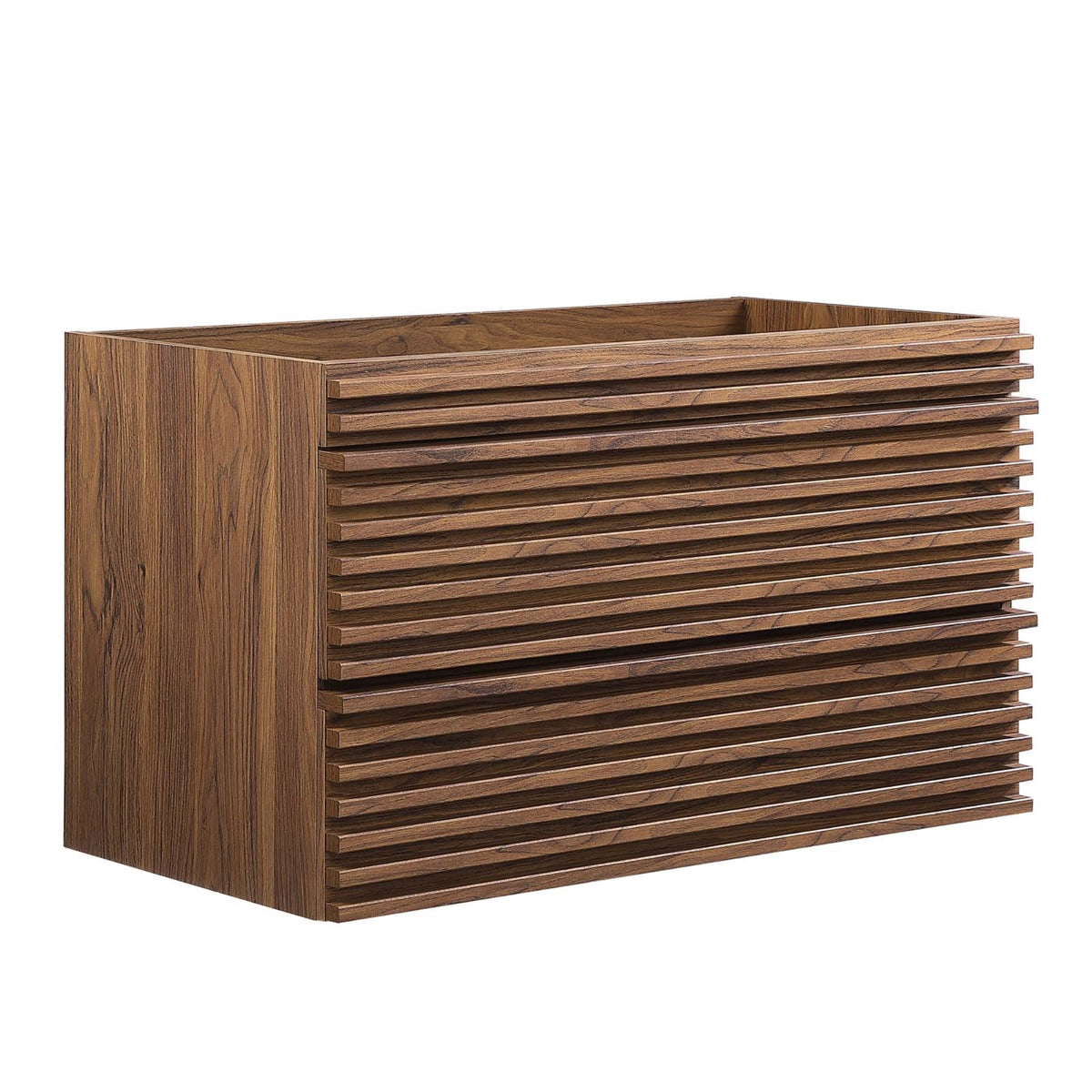 Ergode 36'' Mid-Century Wall-Mount Bathroom Vanity Cabinet - Walnut Finish, 2 Drawers, Ample Storage, Easy Mounting. Assembly Re