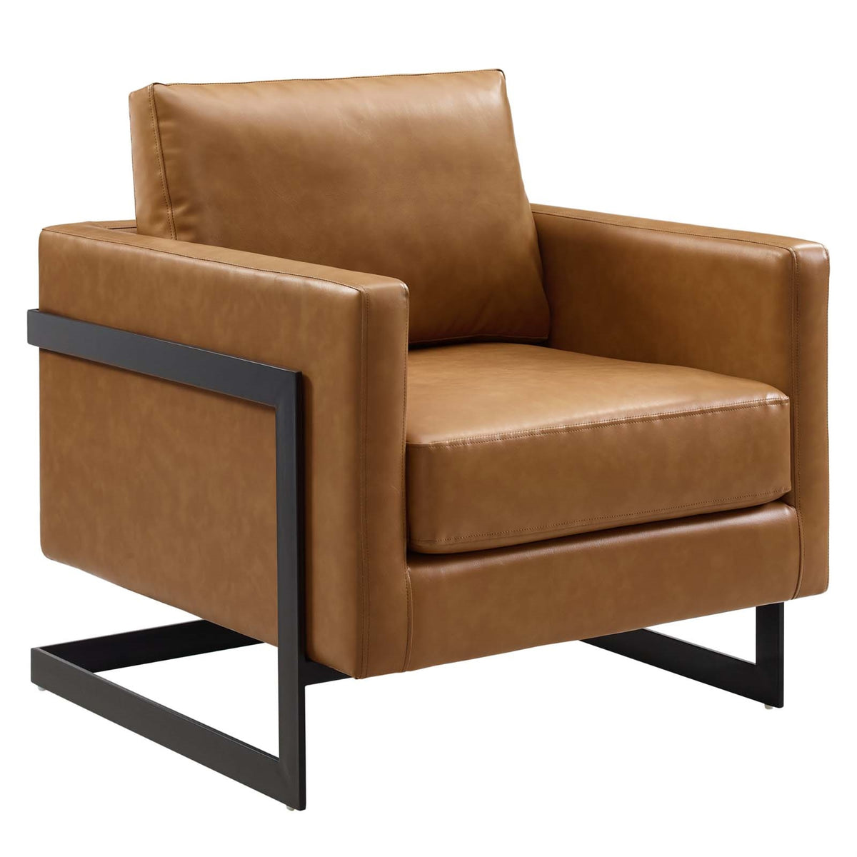 Posse Vegan Leather Accent Chair - Opulent Luxury & Glamorous Deco Style - Sleek Matte Black Base - Plush Seating Experience - R