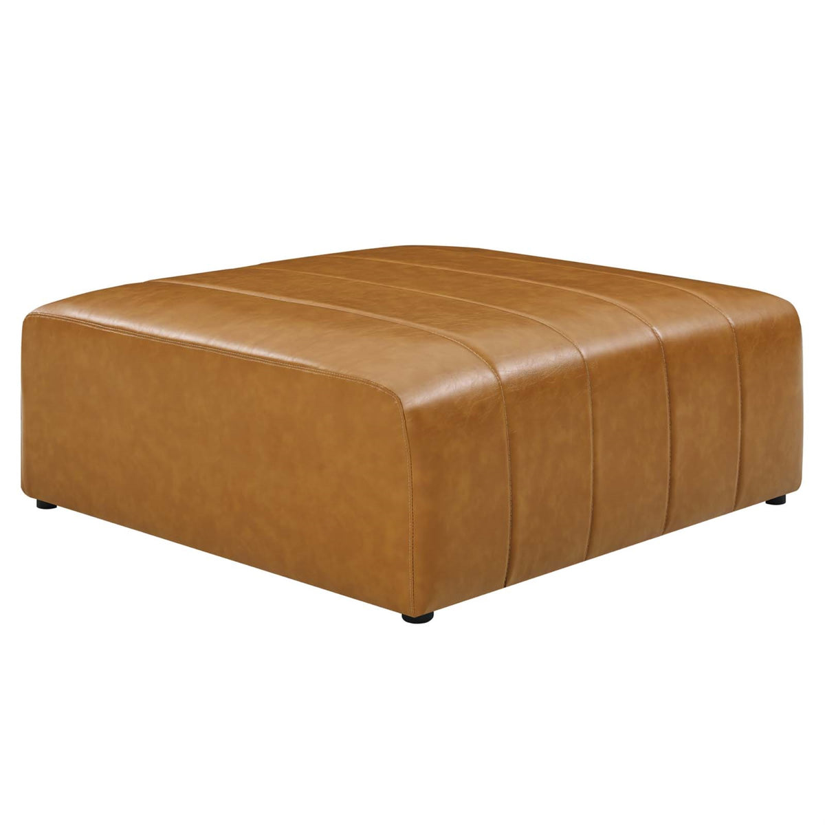 Bartlett Vegan Leather Ottoman - Retro Modern Style, Dense Foam Padding, Solid Wood Frame, Non-Marking Foot Caps - Tan