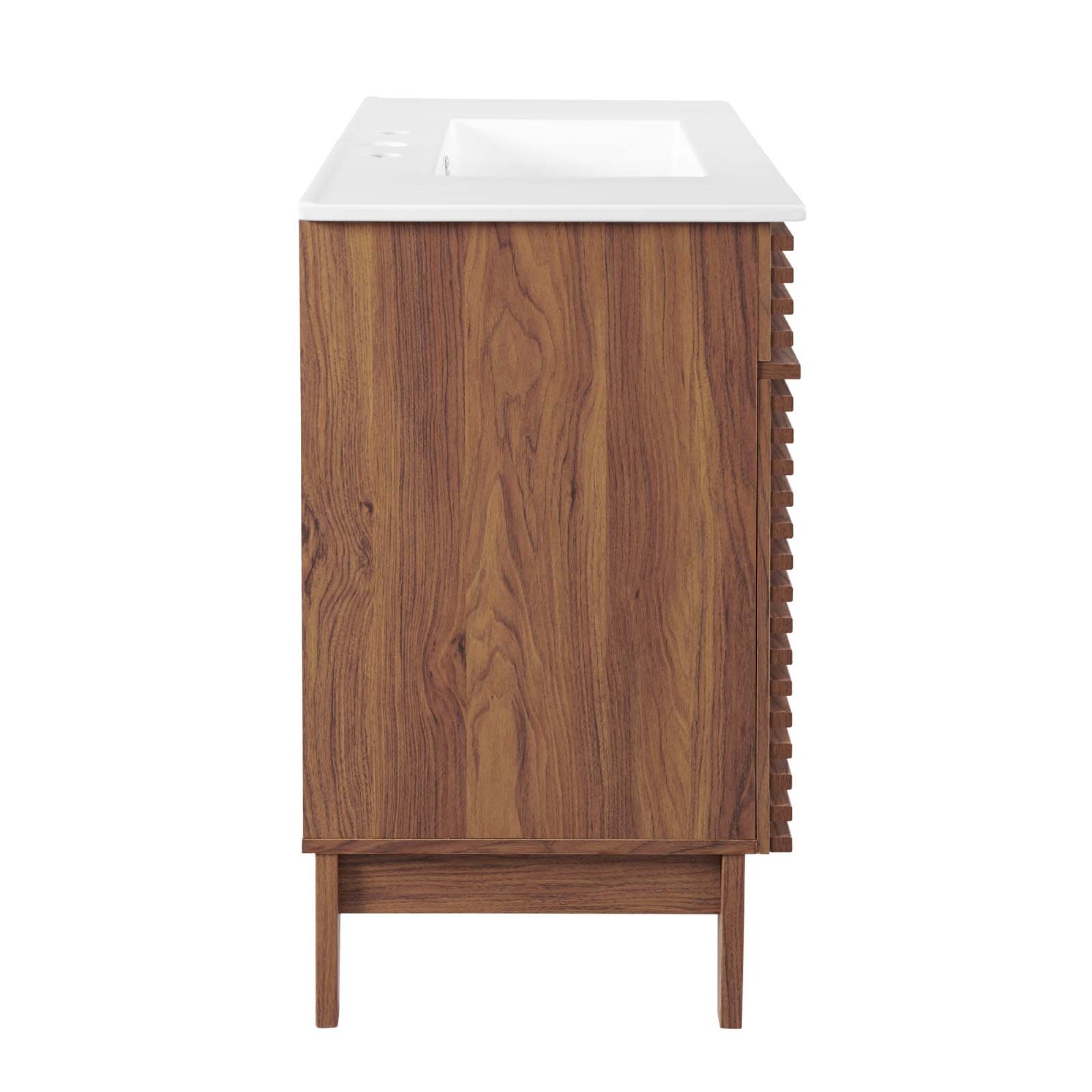 Render 36'' Bathroom Vanity - Mid-Century Modern Design, Walnut Grain Finish, Ample Storage Space, Ceramic Sink, Easy Assembly.