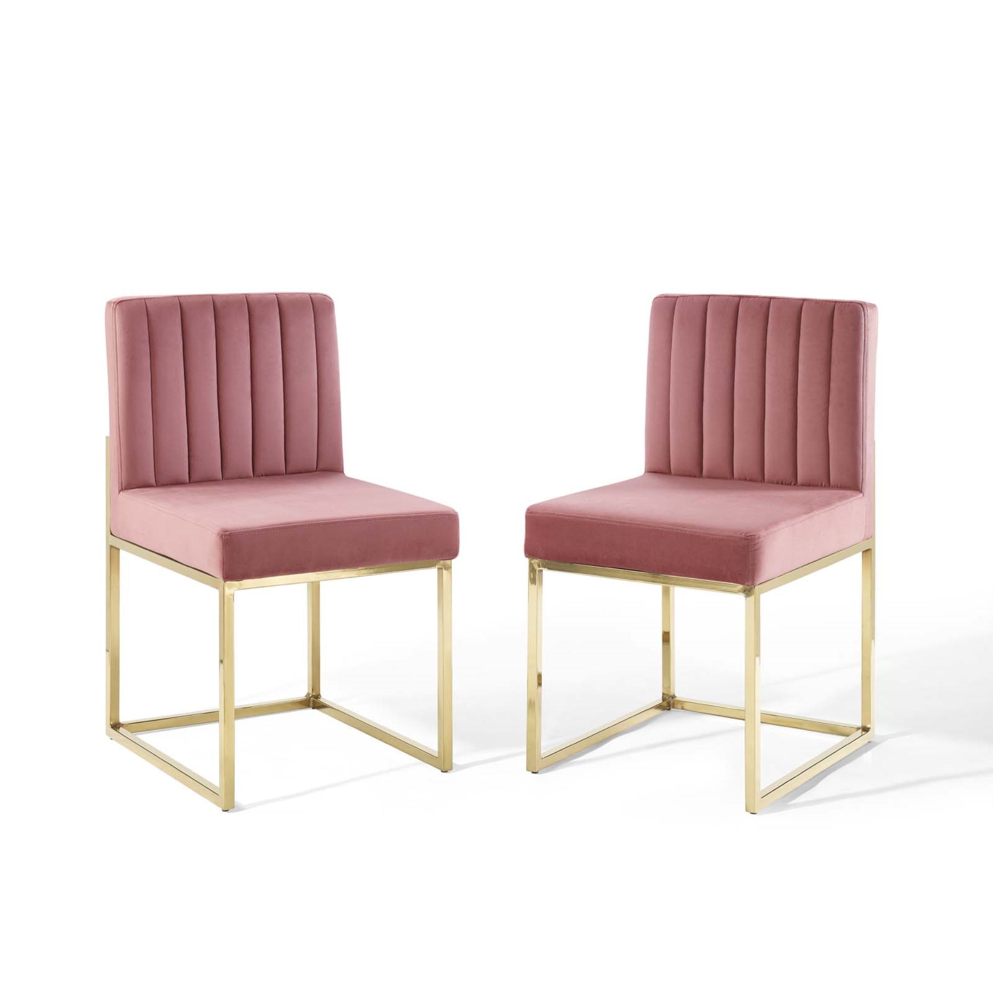 Carriage Dining Chair Performance Velvet Set of 2 Gold Dusty Rose