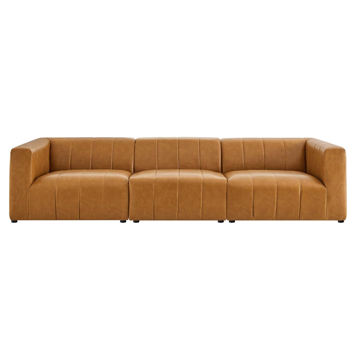 Bartlett Vegan Leather Sofa Set - Retro Modern Style, Comfortable Seating, Solid Wood Frame, 3-Piece Tan Sofa Set
