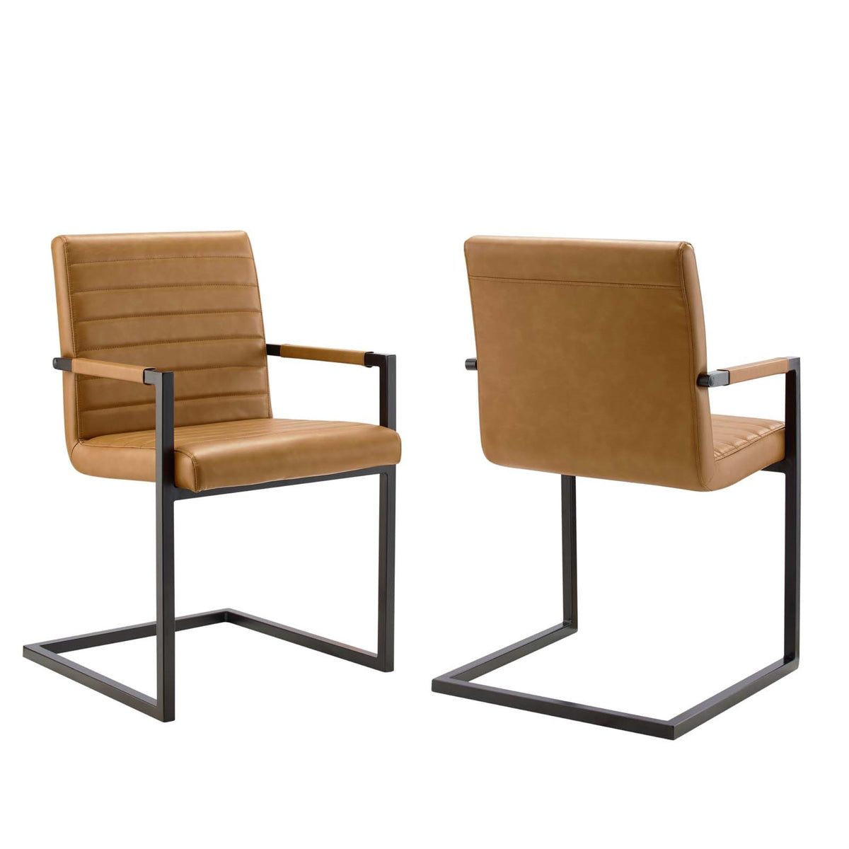 Ergode Vegan Leather Dining Chairs - Set of 2 | Contemporary Allure | Retro Modern Charm | Mid-Century Flair | Sled Base | Padde
