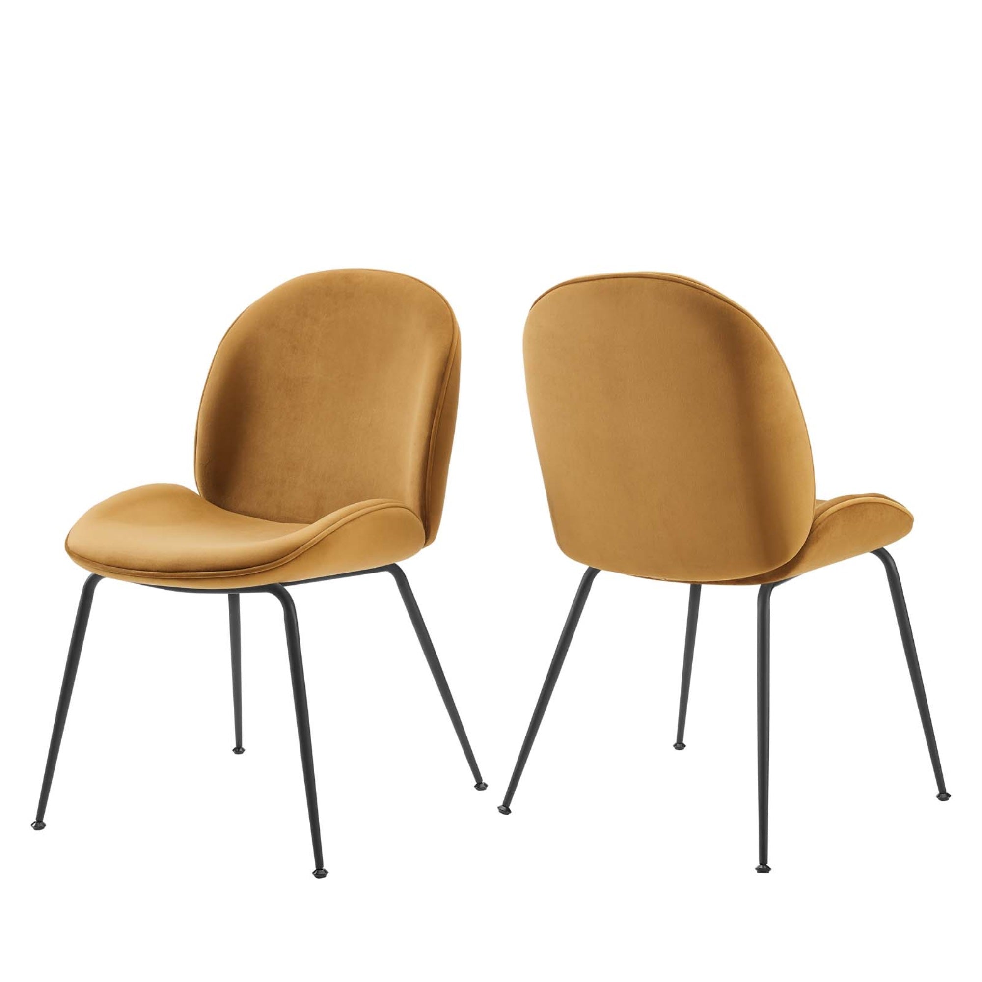 Scoop Black Powder Coated Steel Leg Performance Velvet Dining Chairs  Set of 2 Cognac