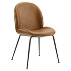 Modway EEI-4636-TAN Scoop Black Powder Coated Steel Leg Vegan Leather Dining Chairs - Set of 2, Tan