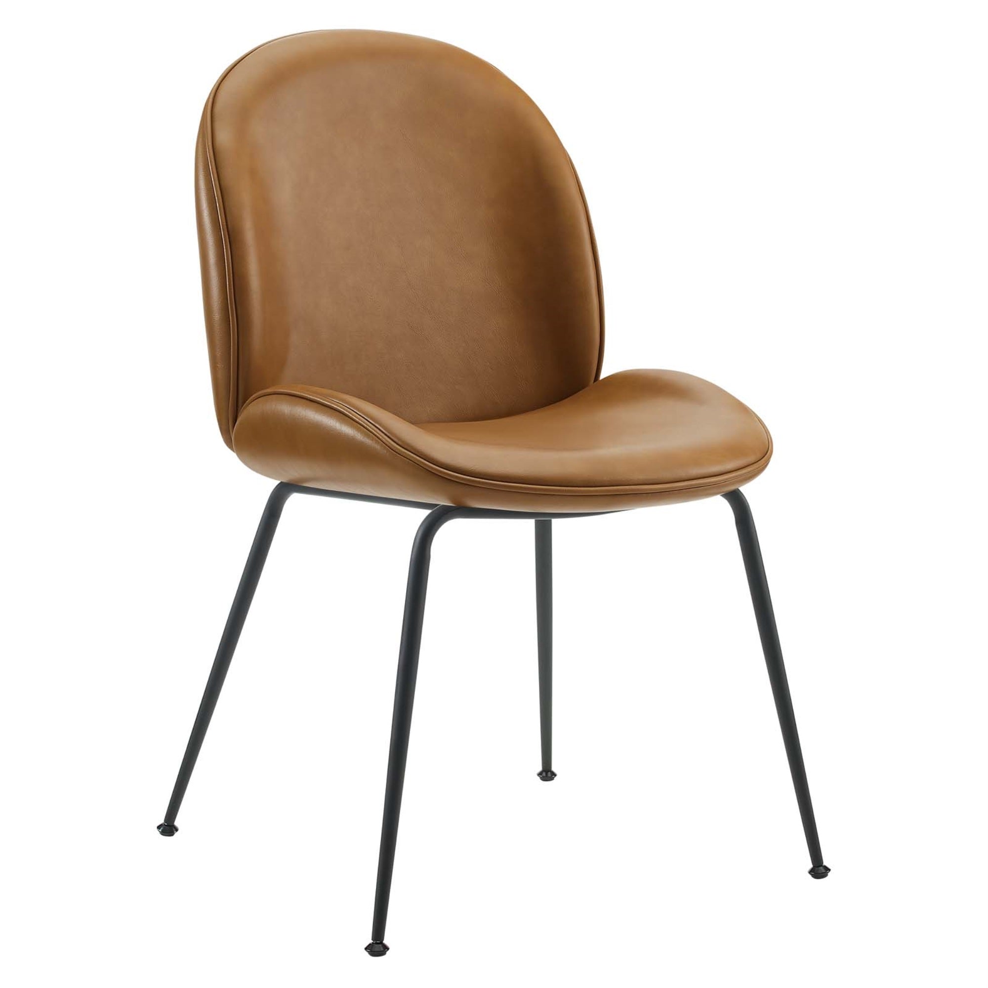 Modway EEI-4636-TAN Scoop Black Powder Coated Steel Leg Vegan Leather Dining Chairs - Set of 2, Tan