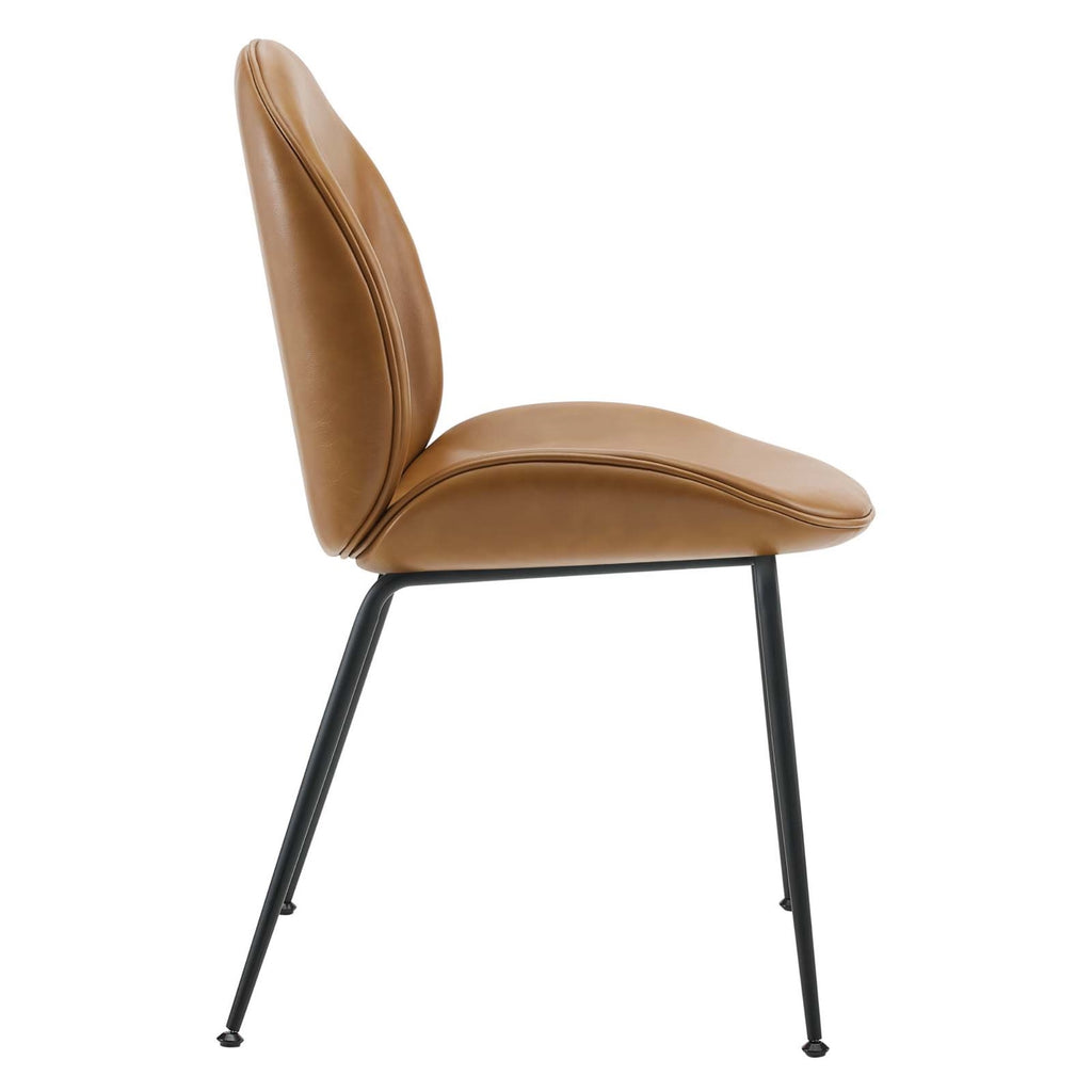 Modway EEI-4636-TAN Scoop Black Powder Coated Steel Leg Vegan Leather Dining Chairs - Set of 2, Tan