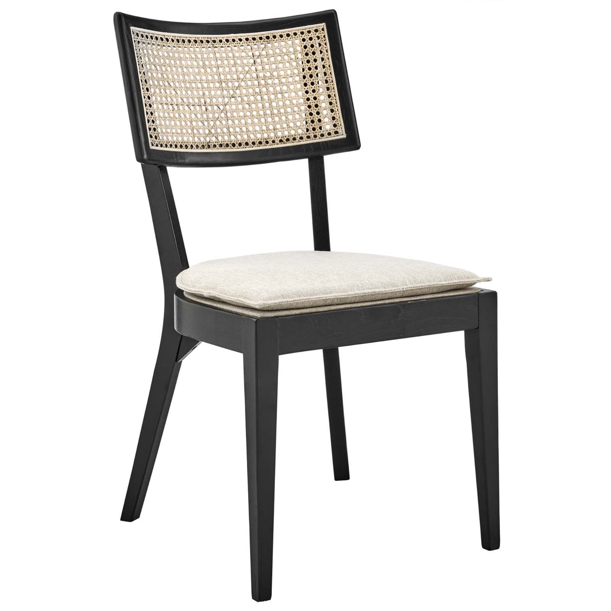 Cottage Style Farmhouse Dining Chair with Rattan Detail & Upholstered Seat