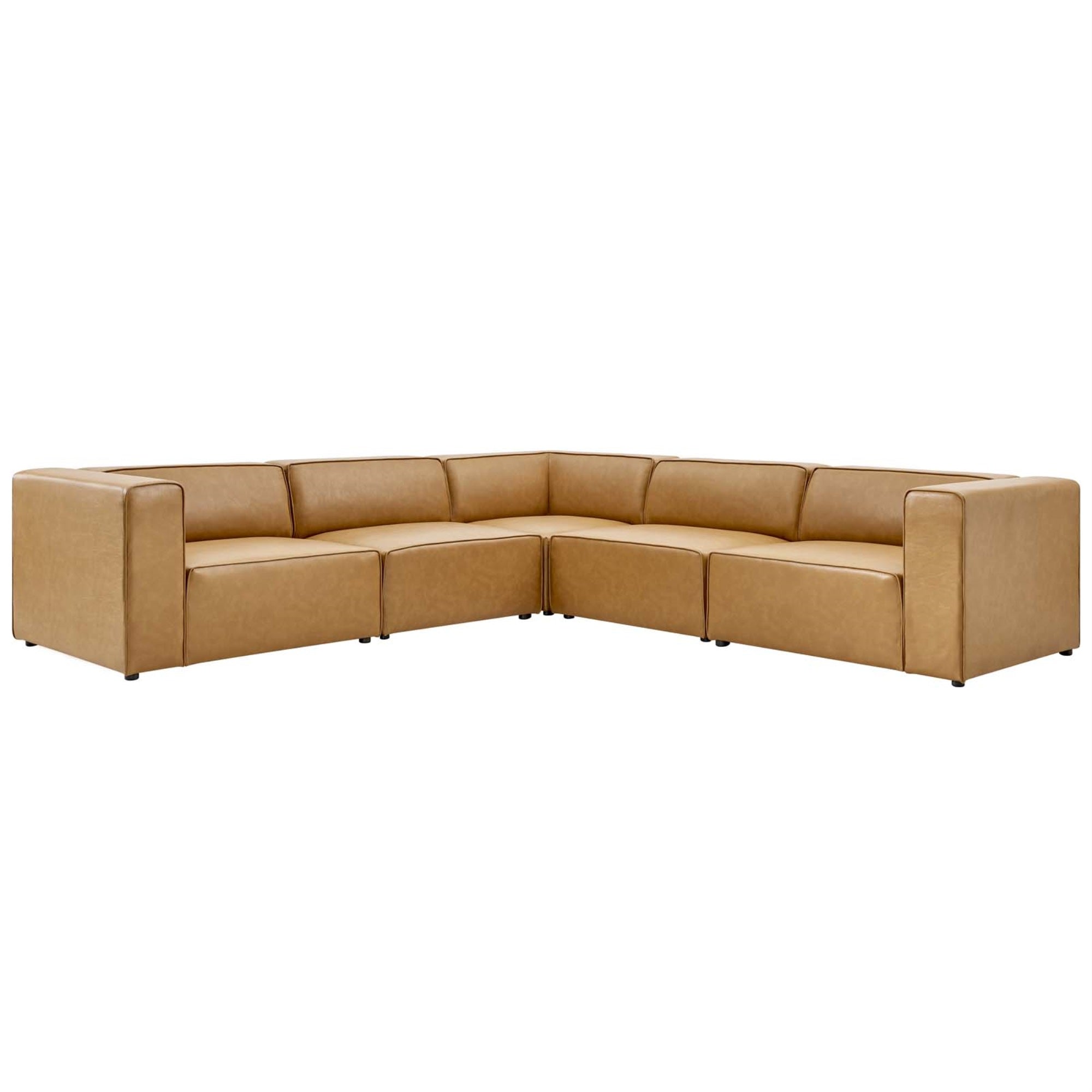 Mingle Vegan Leather 5Piece Sectional Sofa Tan