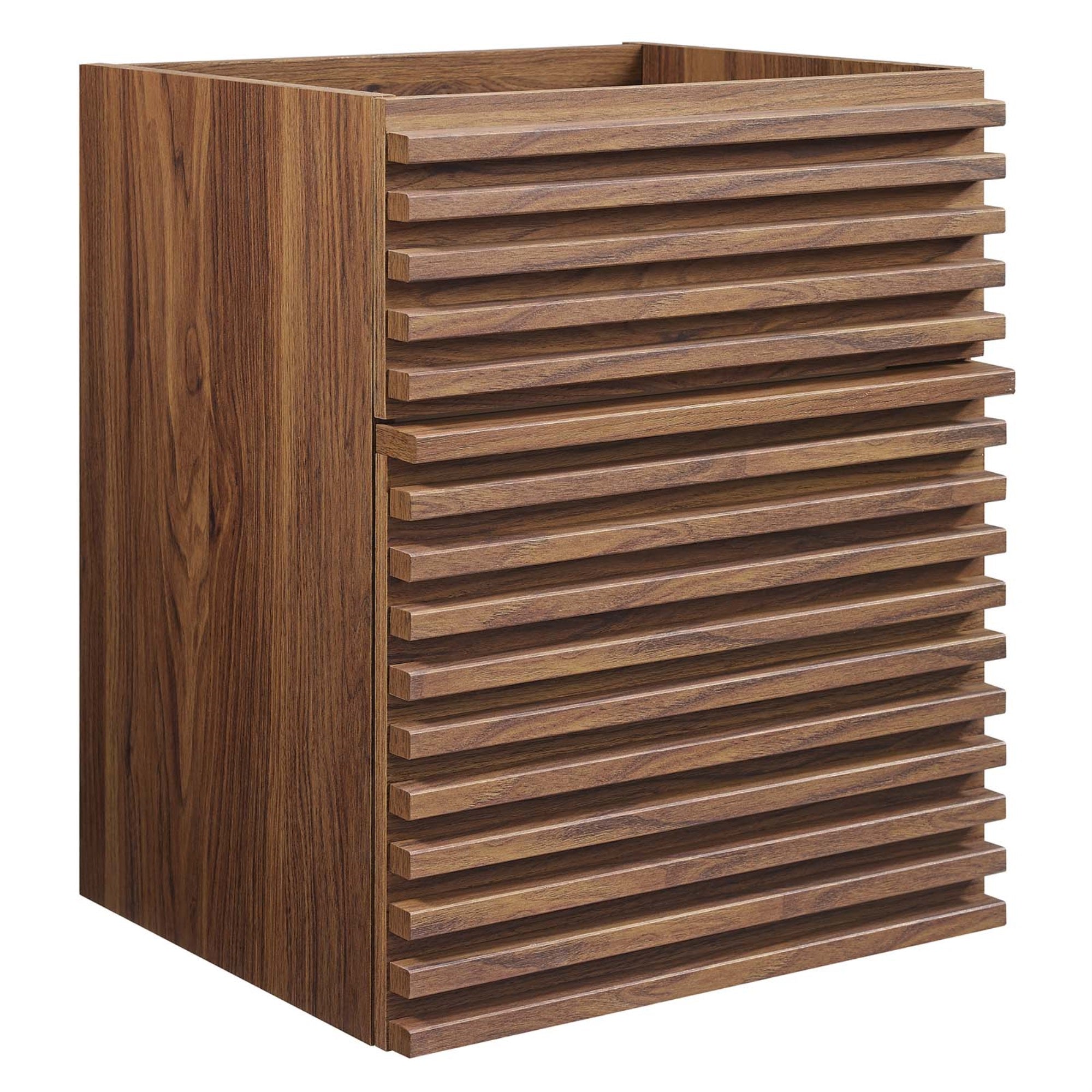 Ergode 18'' Wall-Mount Bathroom Vanity Cabinet - Sleek Walnut Grain Finish, Ample Storage Space, Mid-Century Aesthetics.