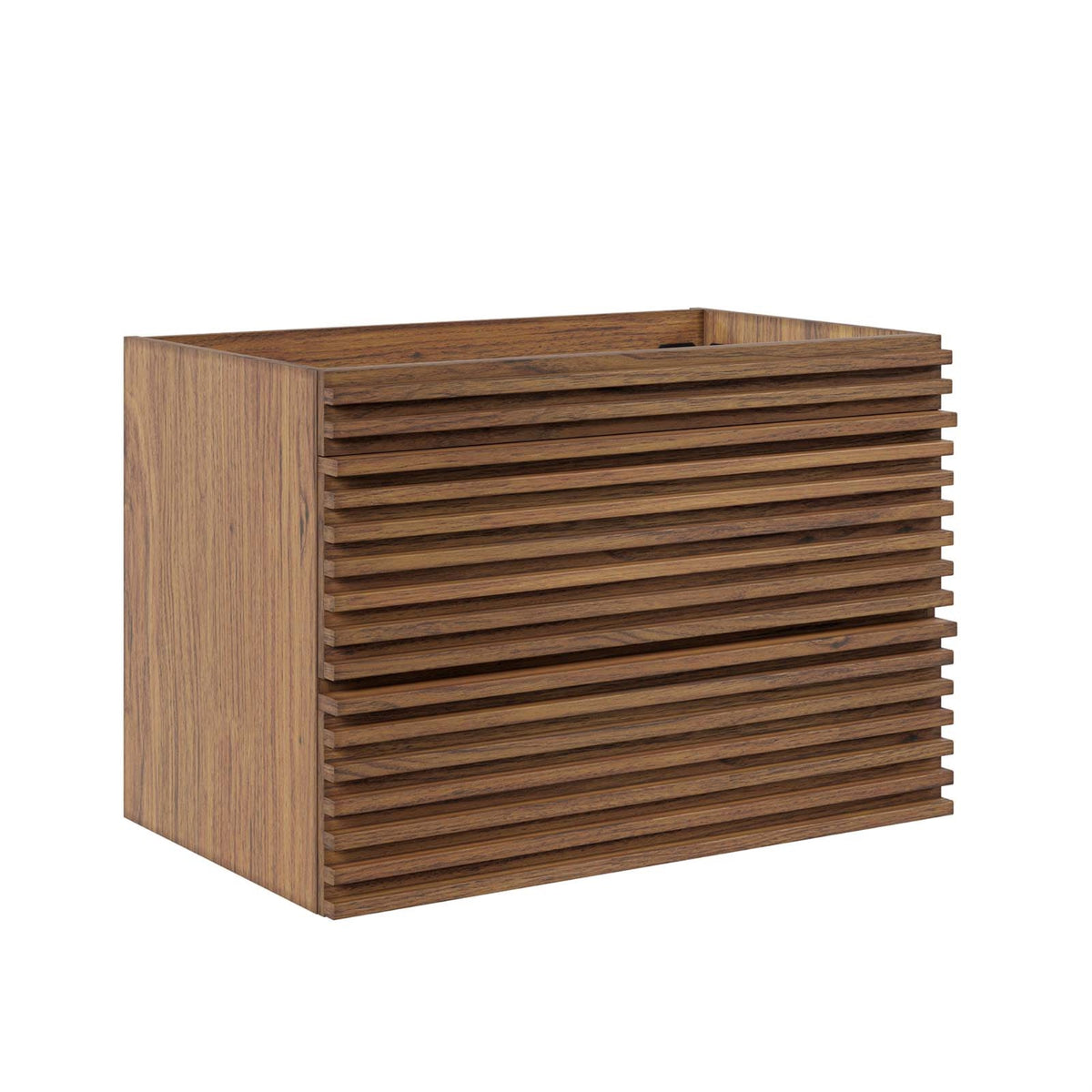 Ergode 30'' Mid-Century Wall-Mount Bathroom Vanity - Walnut Finish, 2 Drawers, Ample Storage, Easy Installation.