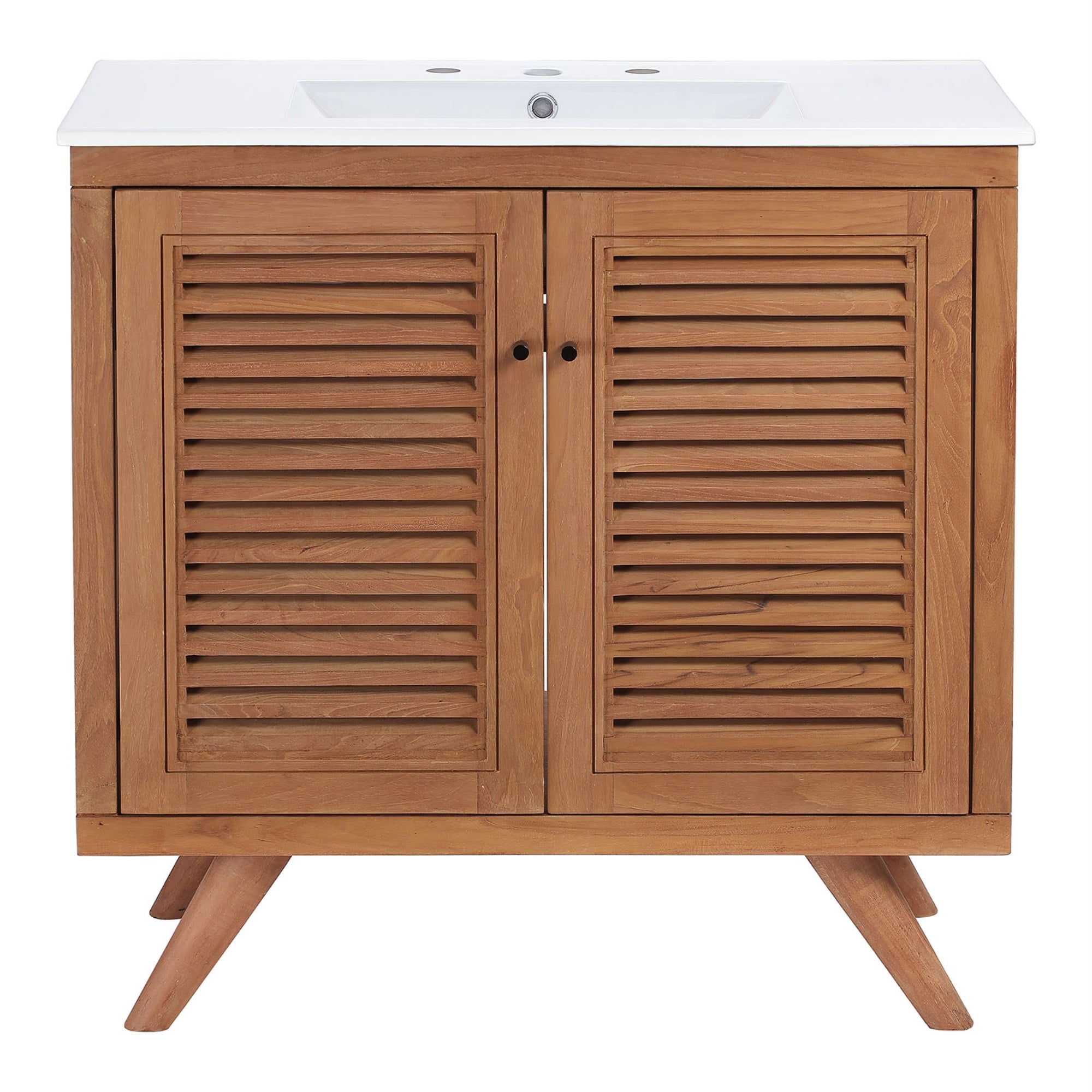 Ergode 36'' Bathroom Vanity - Teak Wood Construction, Slatted Doors, Ceramic Sink Basin