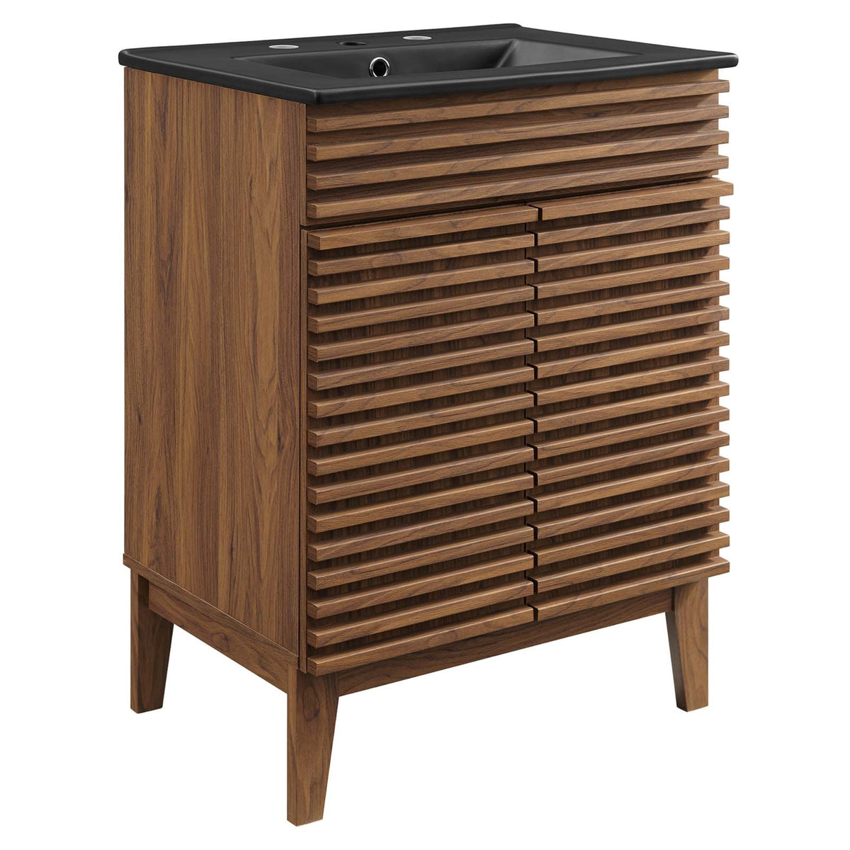 Ergode 24'' Mid-Century Modern Bathroom Vanity - Durable Frame, Soft-Close Doors, Adjustable Shelf, Ceramic Basin. Assembly Requ
