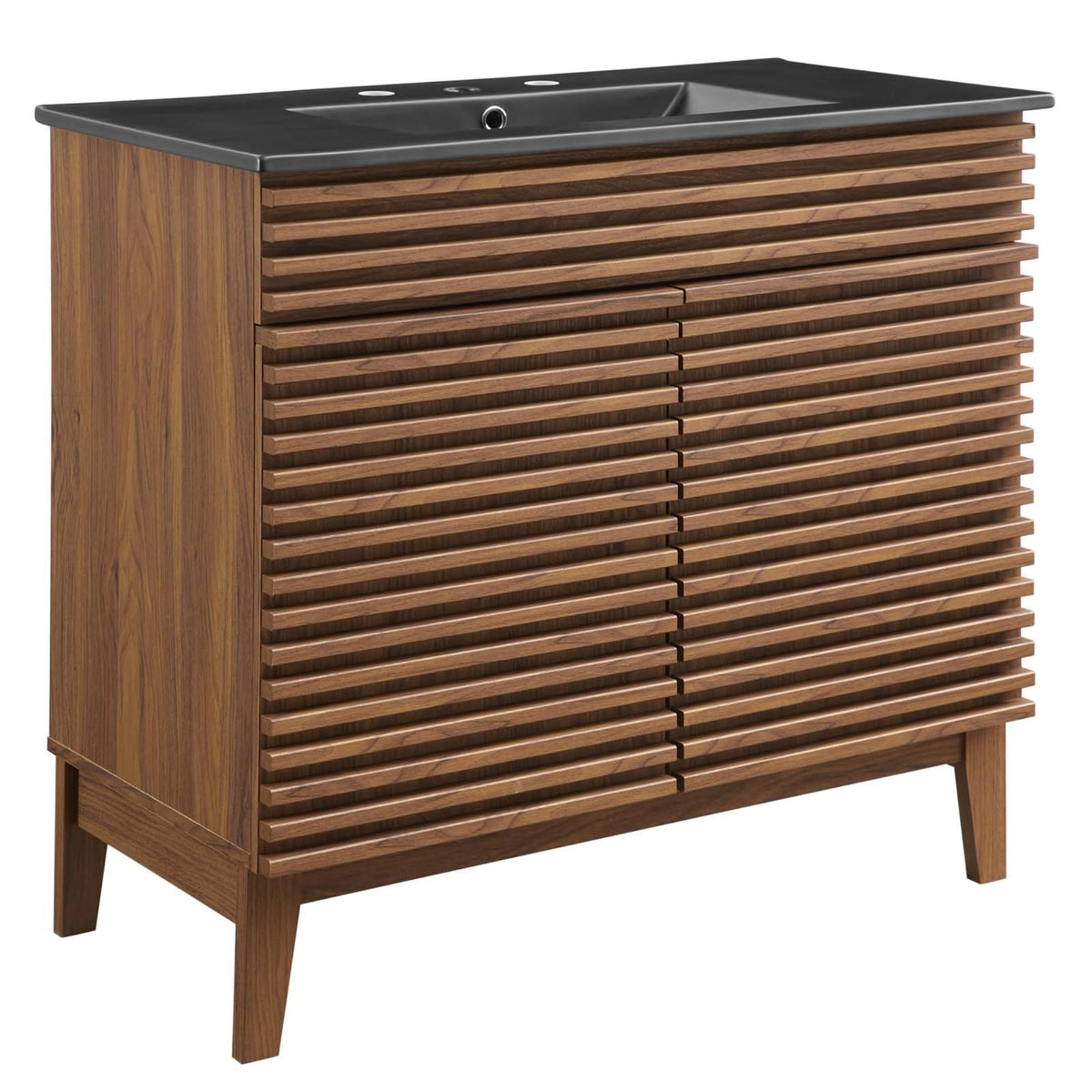 Yardlio 36'' Walnut Grain Laminate Bathroom Vanity with Ceramic Sink and Ample Storage