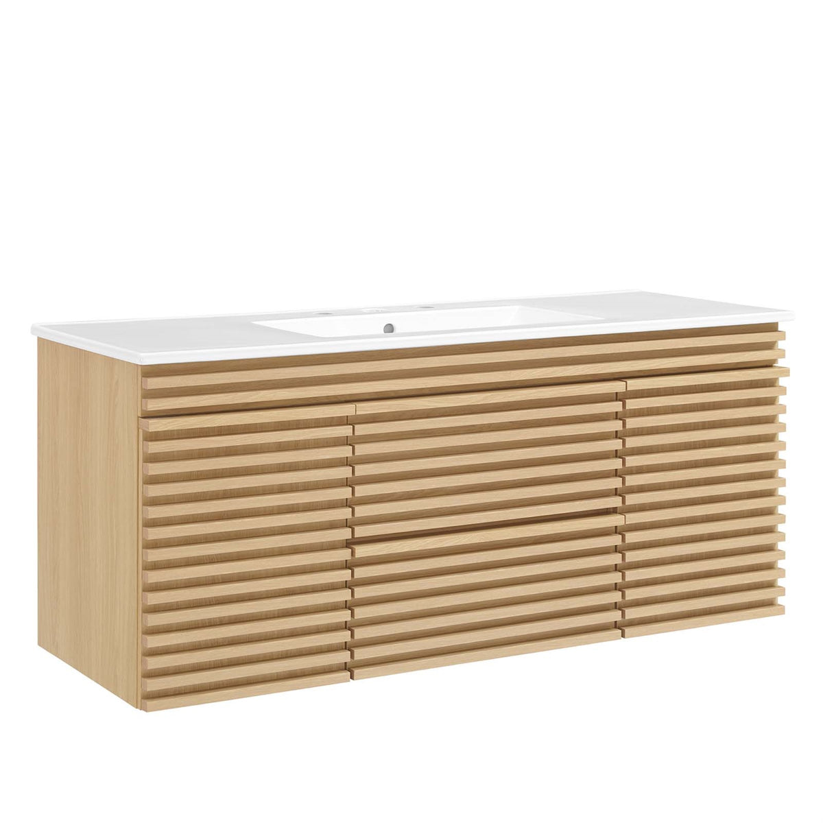 Ergode 48'' Wall-Mount Bathroom Vanity - Mid-Century Style, Ample Storage, Laminate Finish, Soft-Close Doors & Drawers, Ceramic 