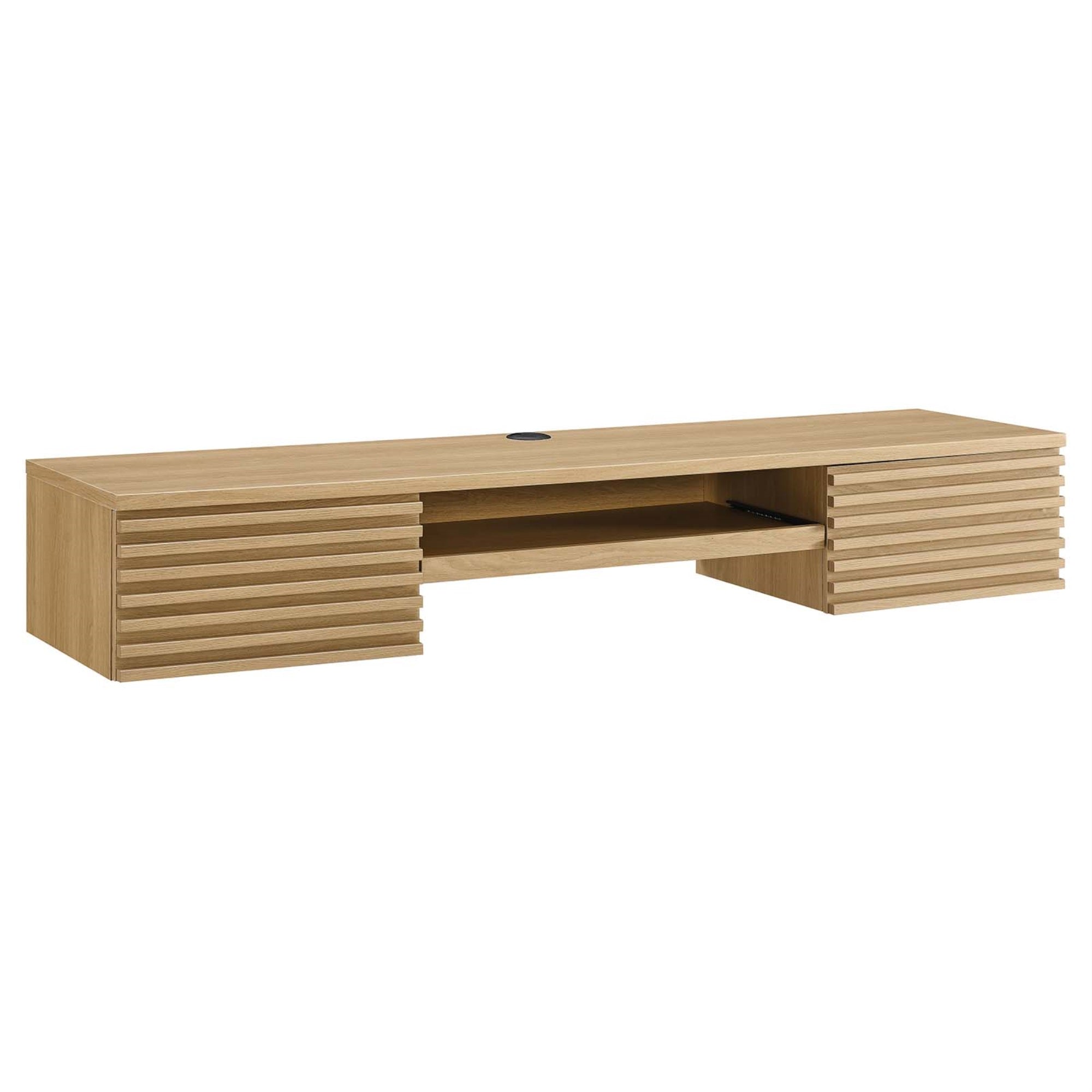 Ergode Wall Mount Office Desk - Timeless Design, Space-Saving, Walnut Grain Laminate, Keyboard Tray, Cable Management, 2 Drawers