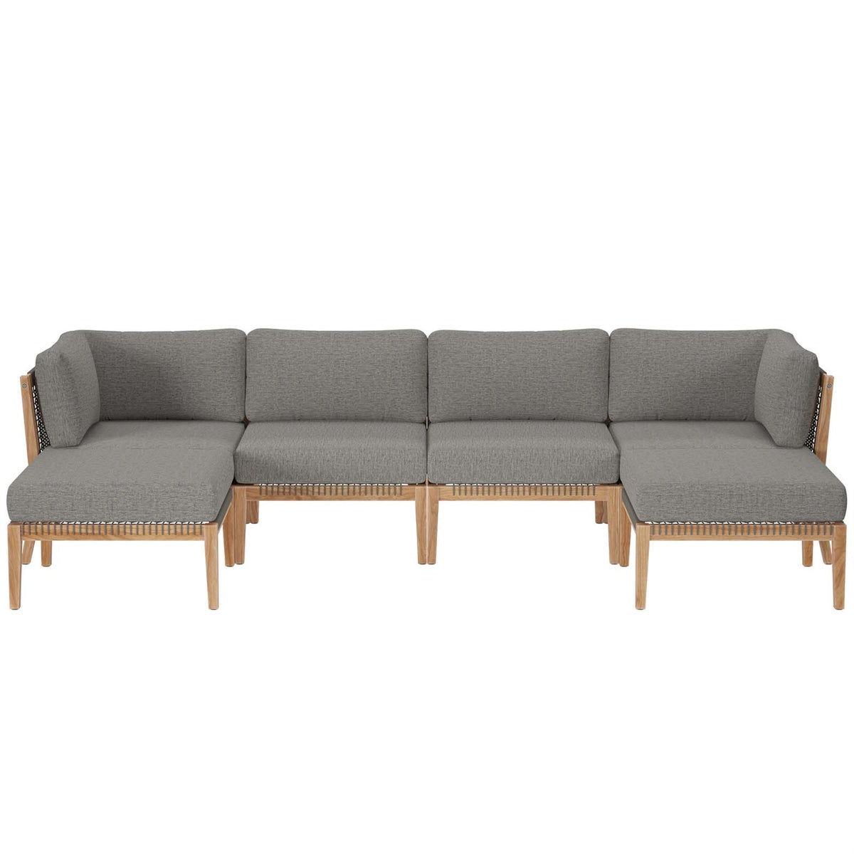 Ergode Outdoor Patio Furniture Collection - Teak Wood 6-Piece Sectional Sofa Set with Removable Cushions. Enjoy the warmth of th