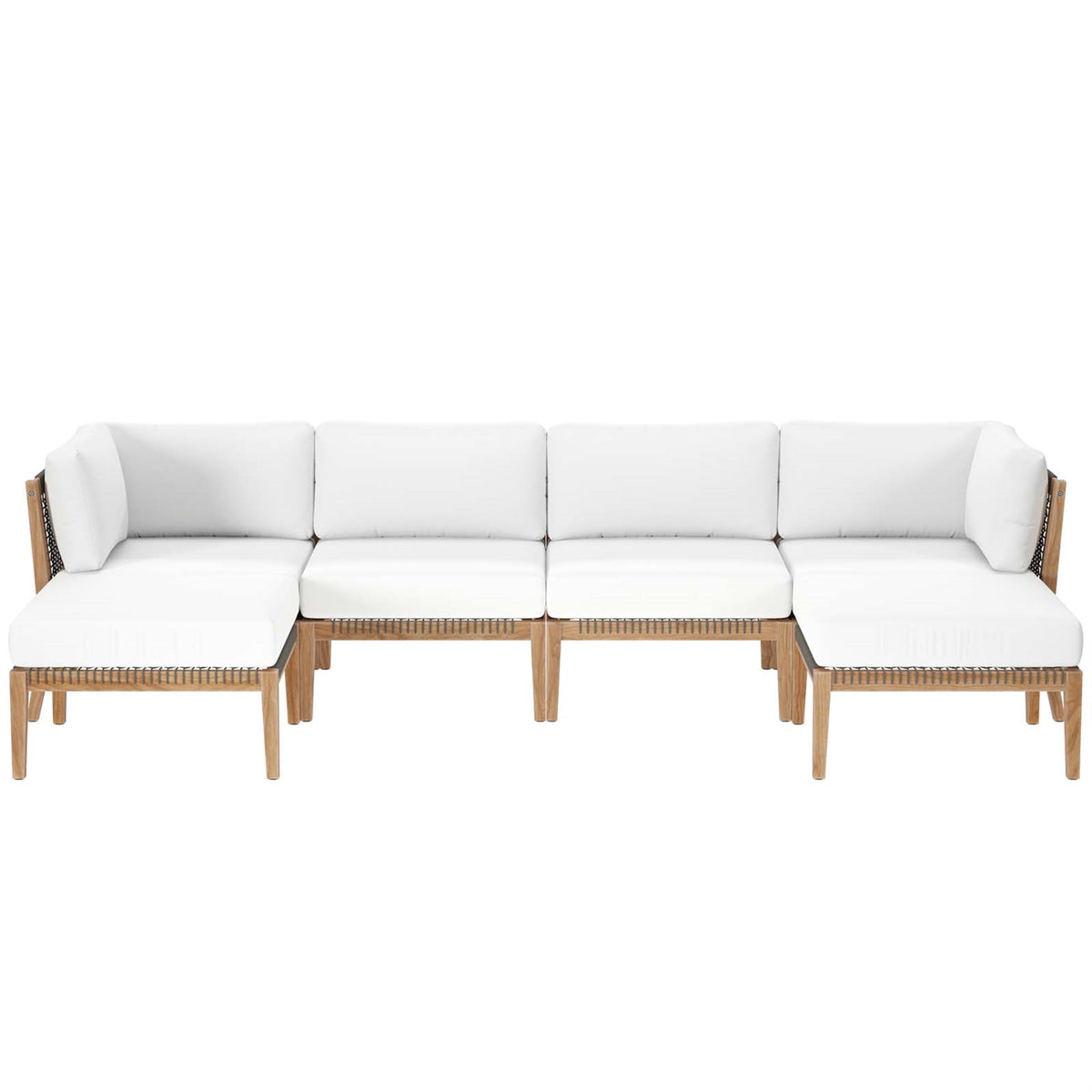 Ergode Outdoor Patio Furniture Collection - Teak Wood 6-Piece Sectional Sofa Set with Coastal Vibes and All-Weather Cushions