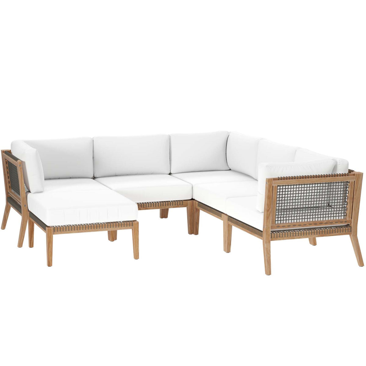 Clearwater Outdoor Patio Furniture Collection: Stylish, Coastal Charm, Teak Wood, 6-Piece Sectional Sofa