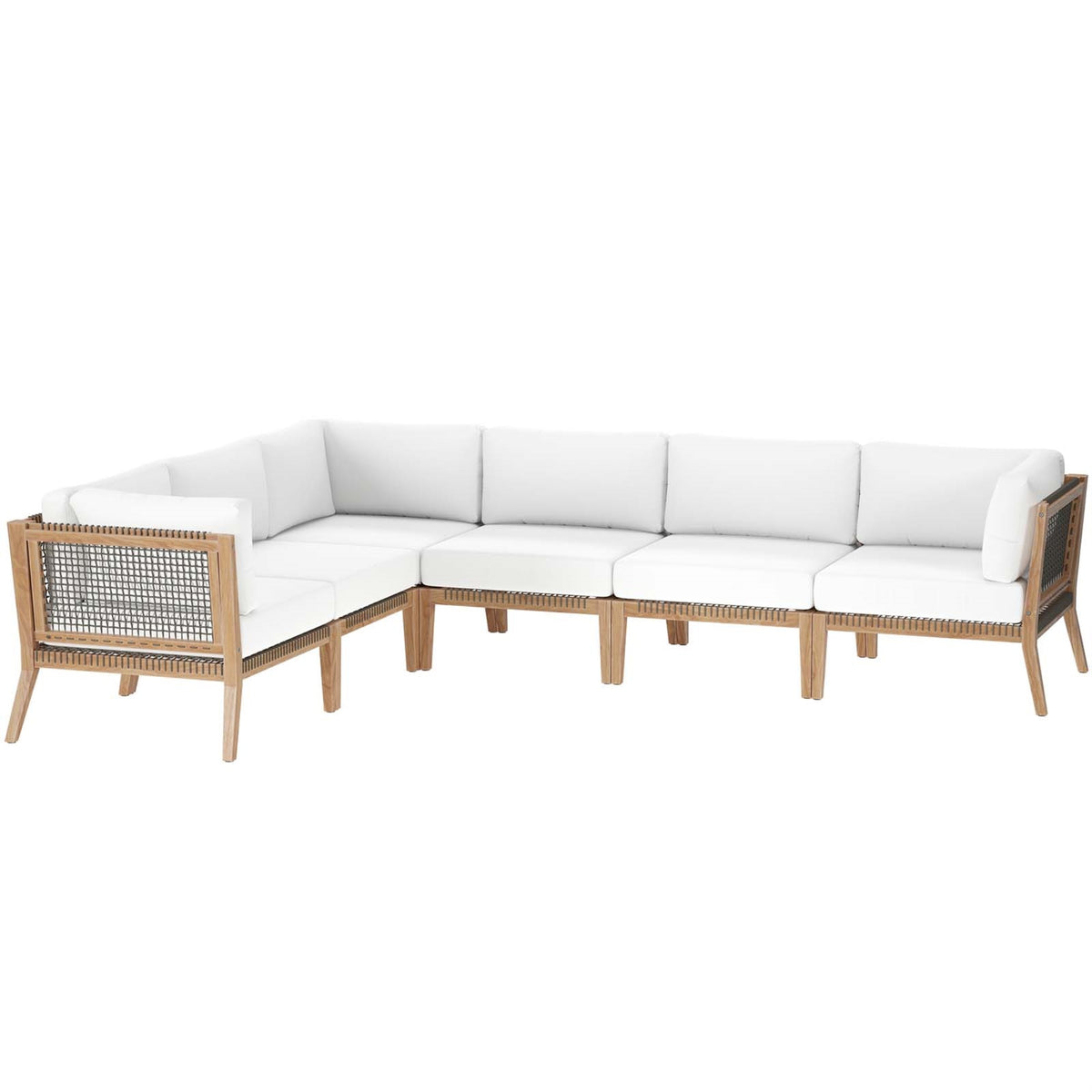 Ergode Outdoor Patio Furniture Collection - Teak Wood 6-Piece Sectional Sofa Set with Woven Rope Webbing Design. Ultimate relaxa