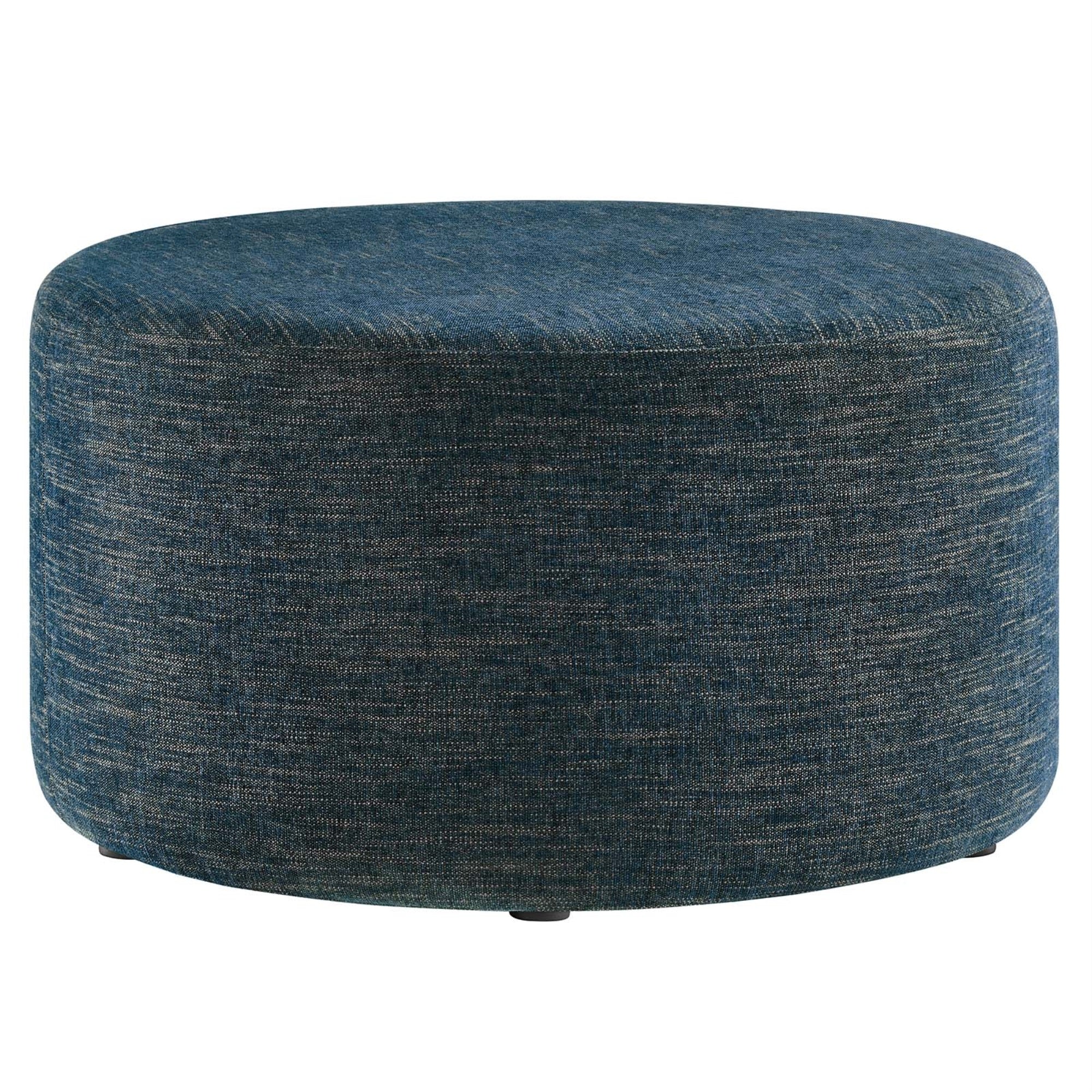 Callum Large 29'' Round Woven Heathered Fabric Upholstered Ottoman