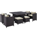 Inverse 9 Piece Outdoor Patio Dining Set  Espresso Beige