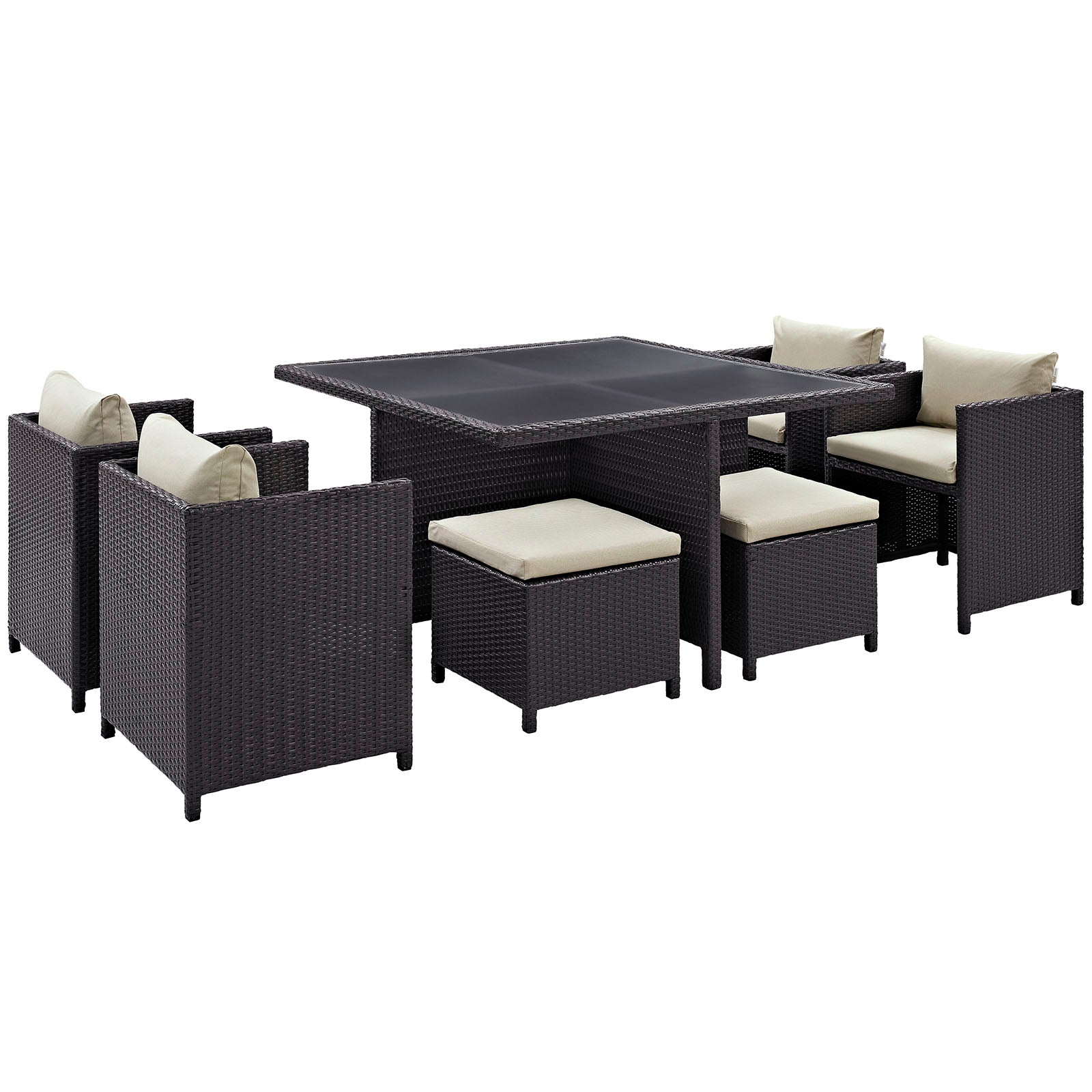 Inverse 9 Piece Outdoor Patio Dining Set  Espresso Beige
