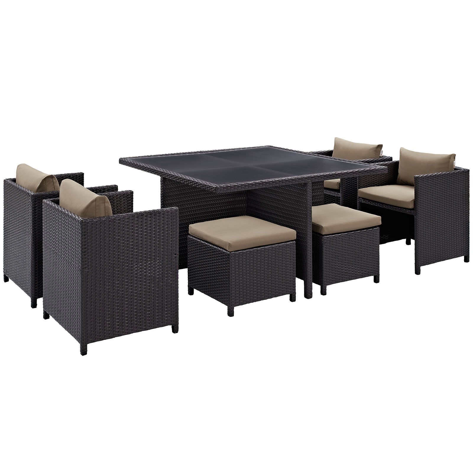Inverse 9 Piece Outdoor Patio Dining Set  Espresso Mocha