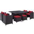 Inverse 9 Piece Outdoor Patio Dining Set  Espresso Red