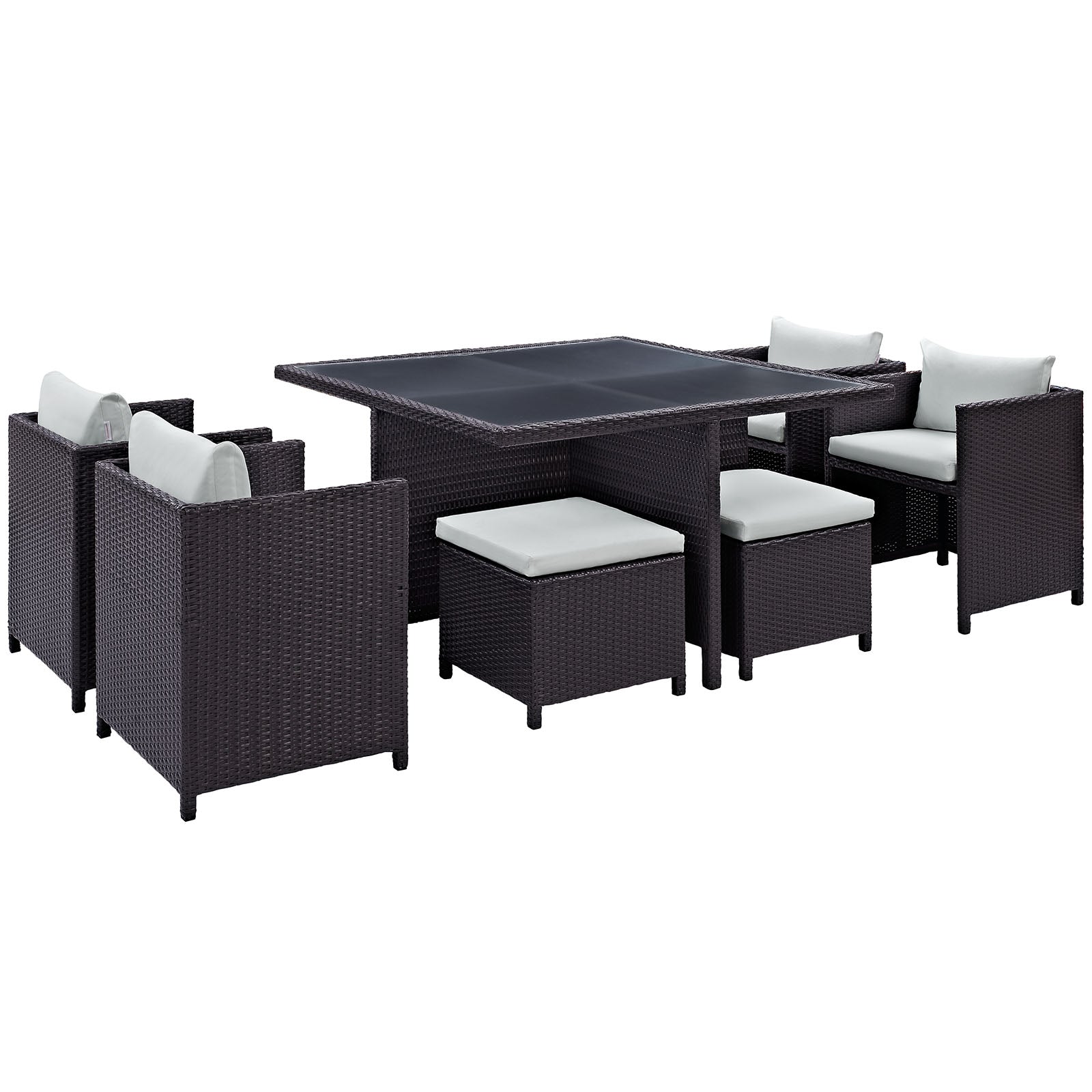 Inverse 9 Piece Outdoor Patio Dining Set  Espresso White