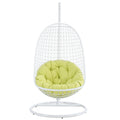 Encounter Hanging Swing Chair  Serene Contemplation With White Metal Stand & Opulent Green Seating. Includes Stand & Swing Chai