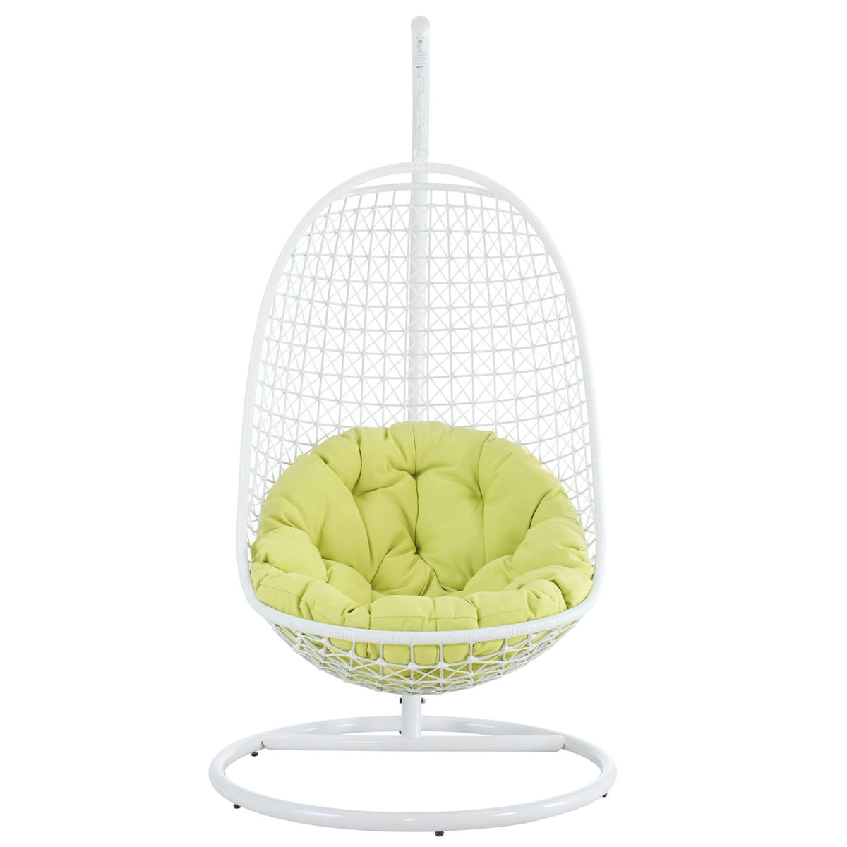 Encounter Hanging Swing Chair  Serene Contemplation With White Metal Stand & Opulent Green Seating. Includes Stand & Swing Chai