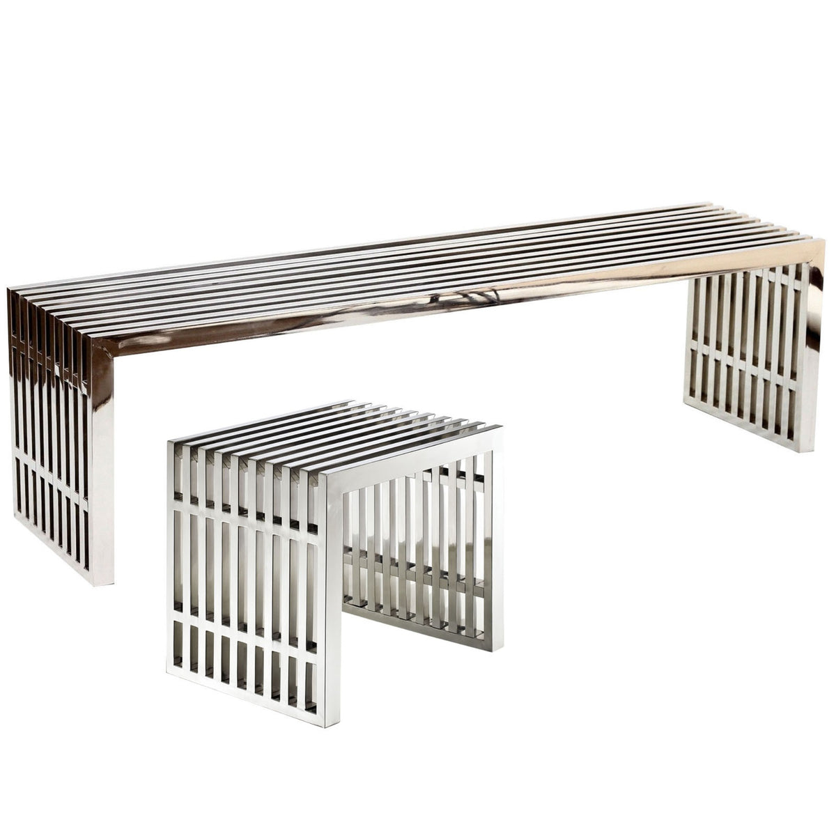 Gridiron Stainless Steel Bench Set - Contemporary Design, Transformative and Vibrant, Large and Small Benches, Perfect for Any S