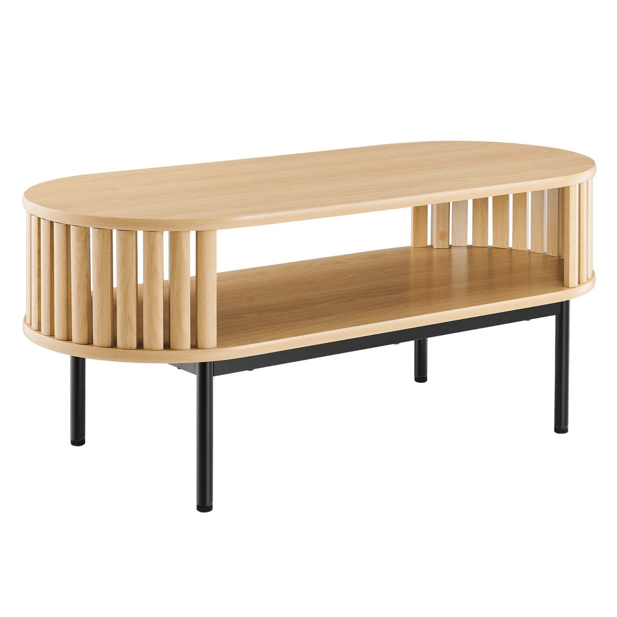 Contemporary Oval Coffee Table with Unique Timber Strip Design