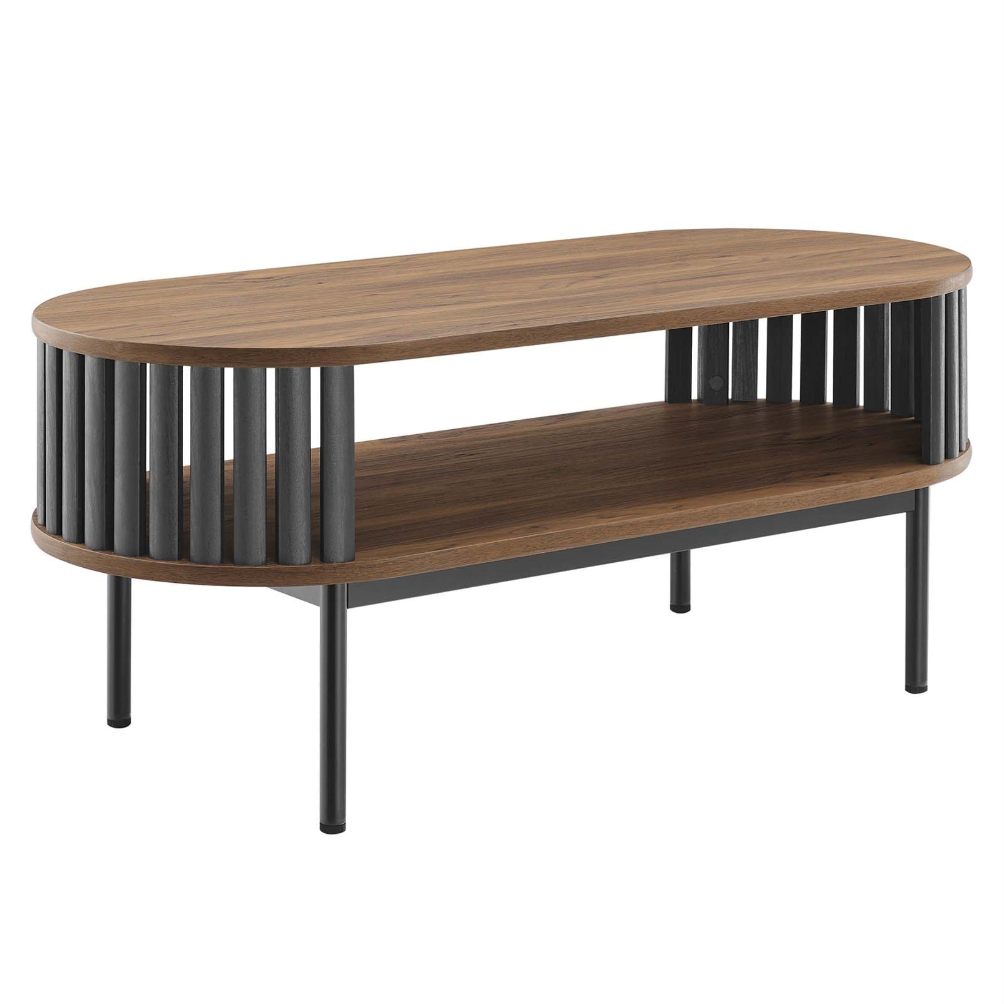 Contemporary Fortitude Oval Coffee Table with Unique Timber Strip Design