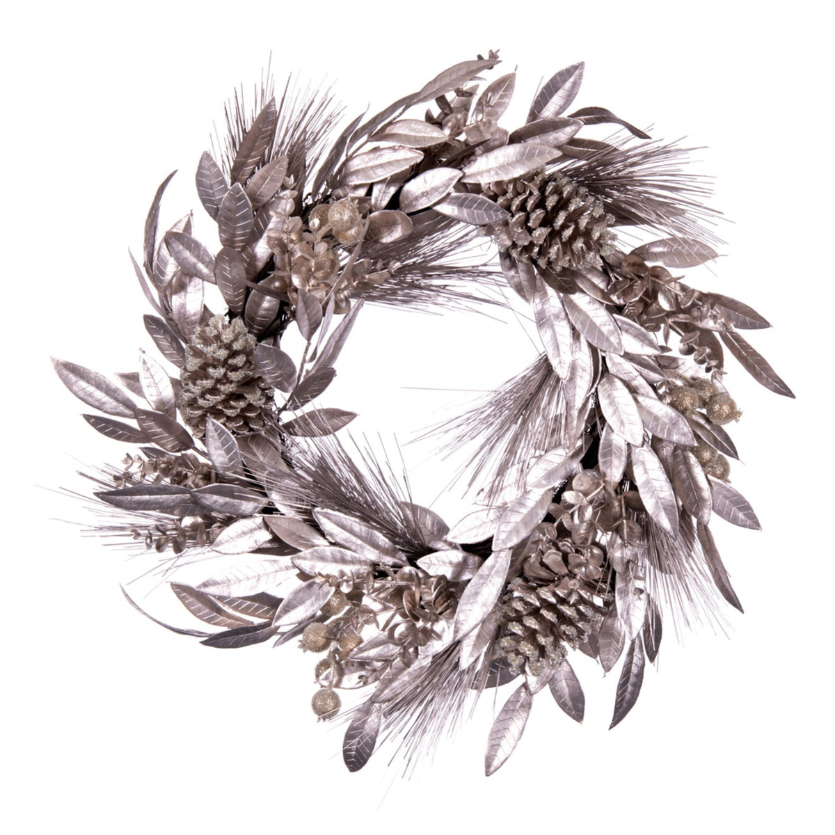 24 Inch  Silver Pinecone Needle Berry Wreath