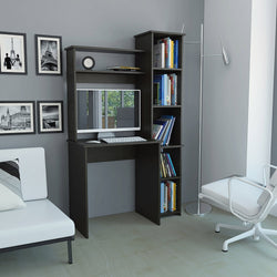 TUHOME Versalles Desk, Two Superior Shelve, Countertop Desk, Five Shelves,Black, For Office