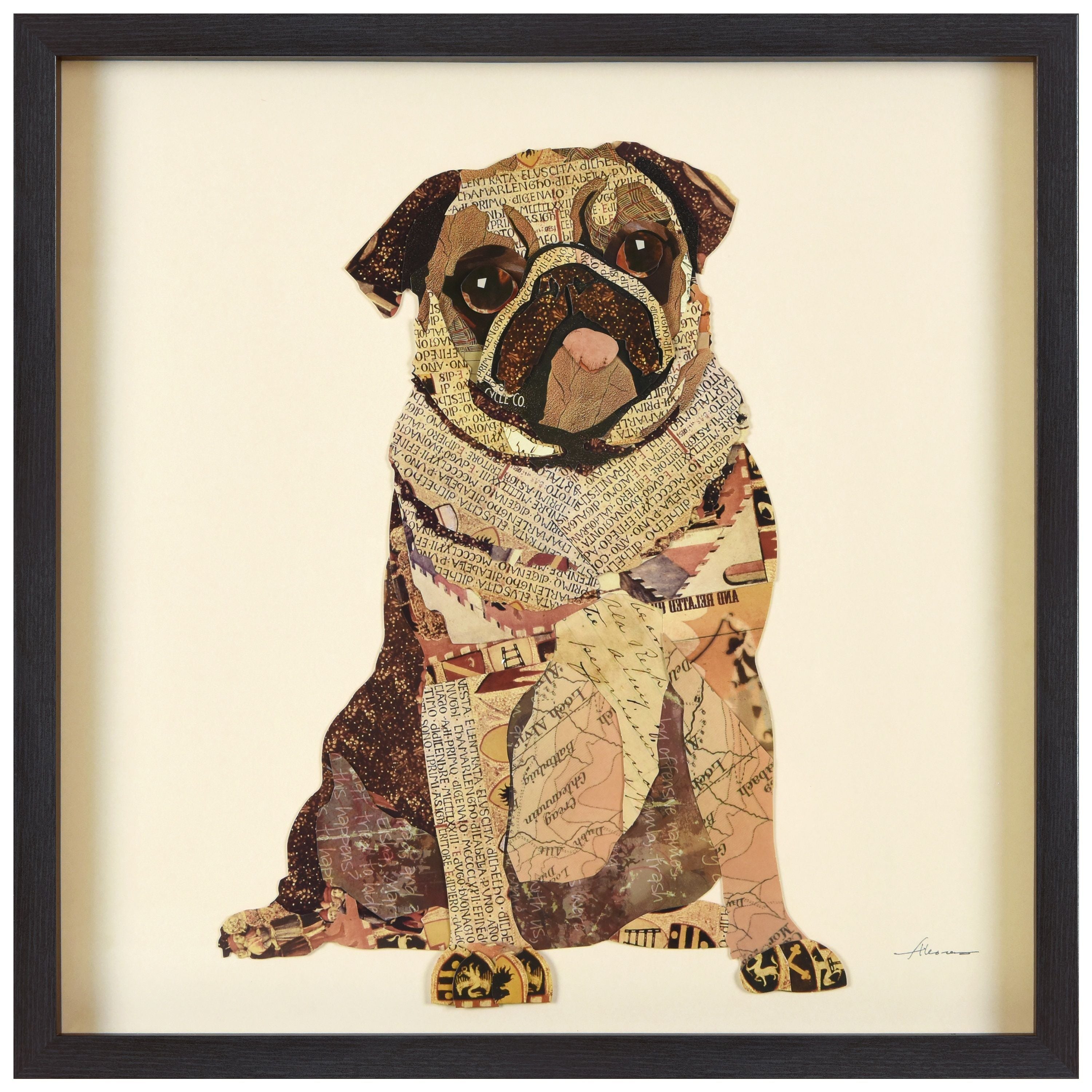Empire Art Direct &aposMy Puggy&apos Alex Zeng&aposs dimensional collage,under glass & a black shadow box frame