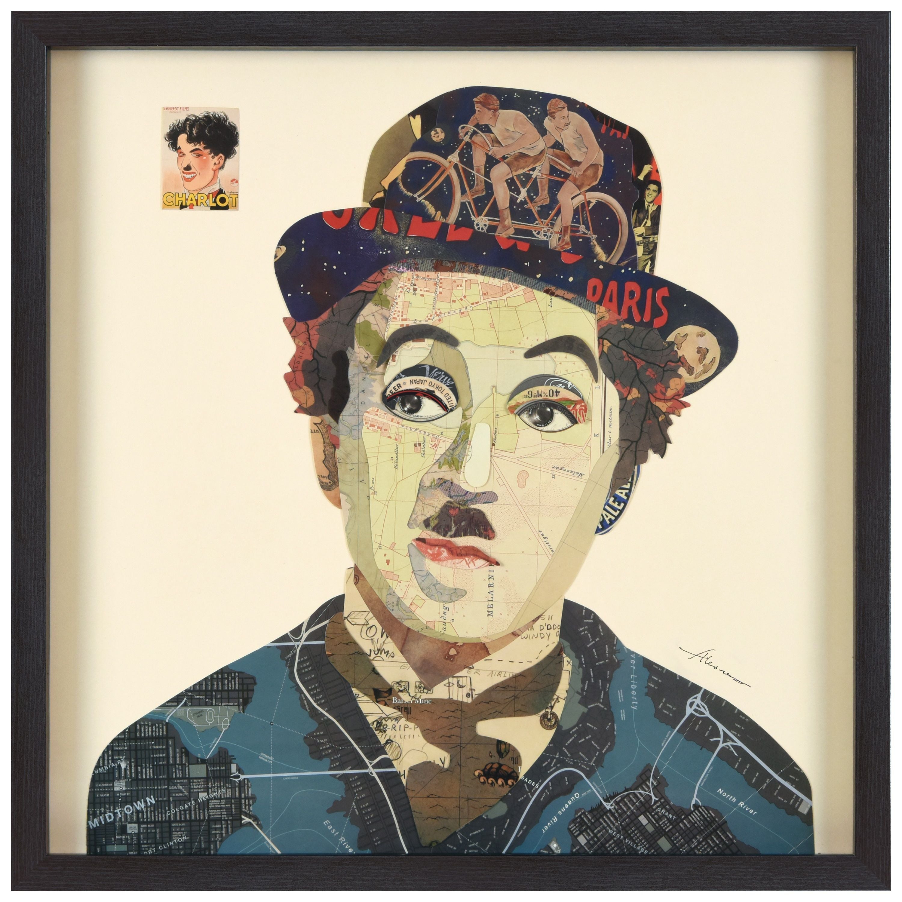 Empire Art Direct 'Charlie' Alex Zeng's dimensional collage,under glass &amp; a black shadow box frame