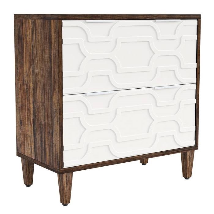 Modern Brown/White Wood 2 Drawer Filing Cabinet Printer Stand