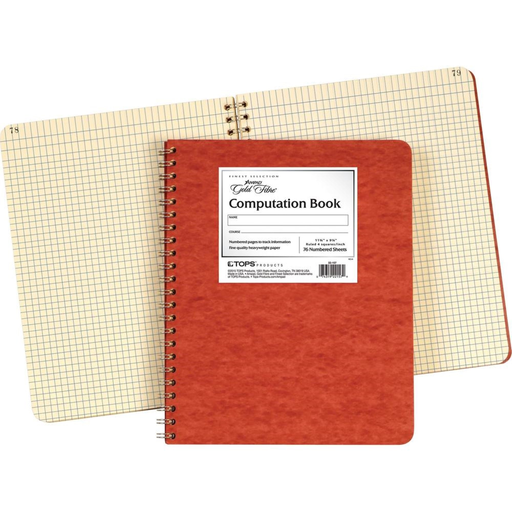 Ampad Retro Computation Notebook - 75 Sheets - Double Wire Spiral - 24 Lb Basis Weight - 9 1/4 X 11 3/4 - Ivory Paper - Redpress