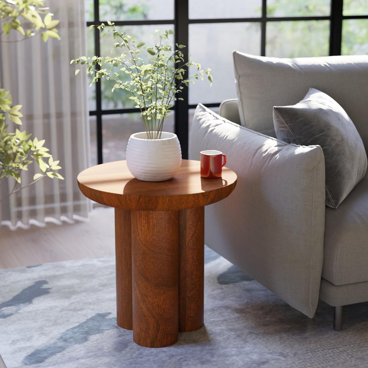 Relso Gaia Round End Table For Living Room And Farmhouse | Solid Mango Wood For Rustic Elegance | Ideal For Side Tables, Nightstands & More | Wood Side Table Round For Bedroom (Walnut)-like New