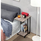 Modern Industrial Style Metal Wood TV Tray Bedside Table with Removable Casters