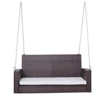 Espresso Wicker Porch Swing 7ft Hanging Chain with Cream Padded Cushion